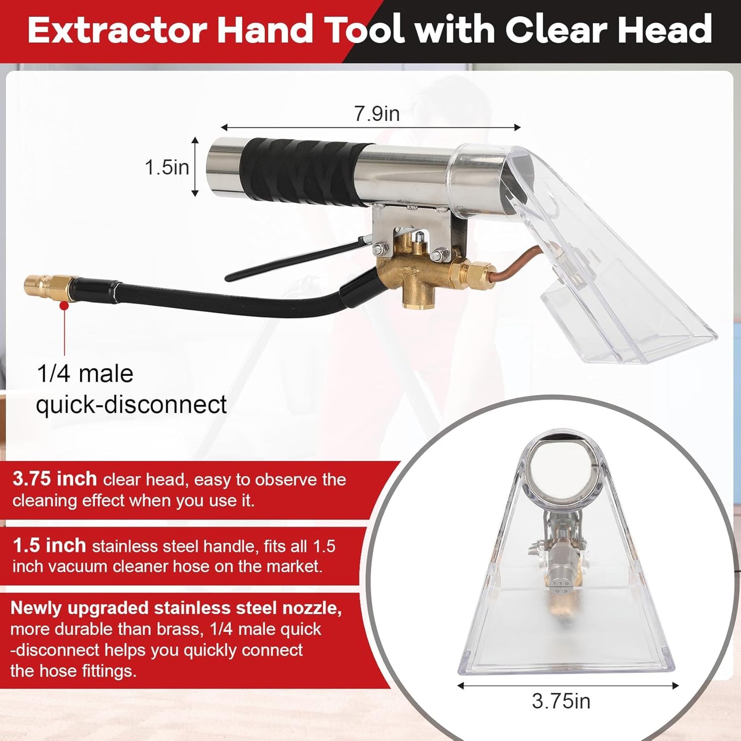 Universal Upholstery Tool with Wand and Hose, Shop Vac Extractor Kit, Converts Vacuum to Carpet and Upholstery Extractor