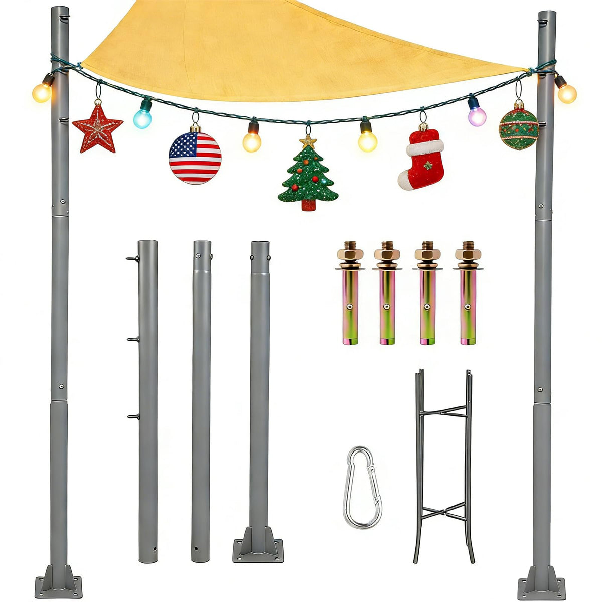 Shade Sail Poles kit, 11Ft Sun Shade Sail Poles Support Awning Canopy, Outdoor String Light Pole Post Heavy Duty Steel Post Suitable for Garden/Yard/Pool/Patio(Heavy Duty 2.4" Gray 1x11Ft Pole)
