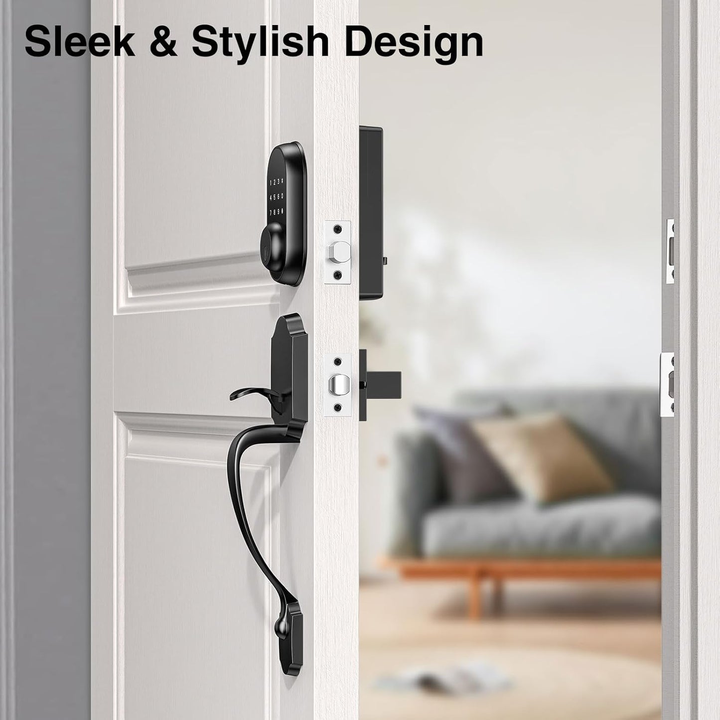 Keyless Entry Door Lock with Handle, Calzibeno Front Door Lock with Keypad, Electronic Touchscreen Keypad Deadbolt Lock, Featuring Auto Lock,