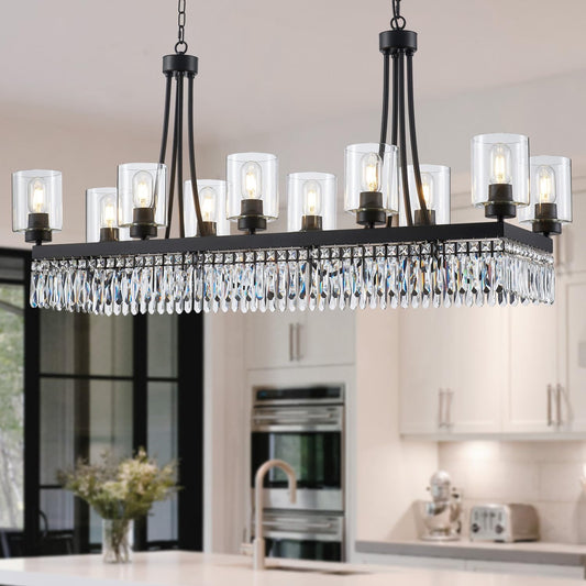 Rectangle Black Modern Chandeliers for Dining Rooms Luxury Crystal Chandelier Lighting