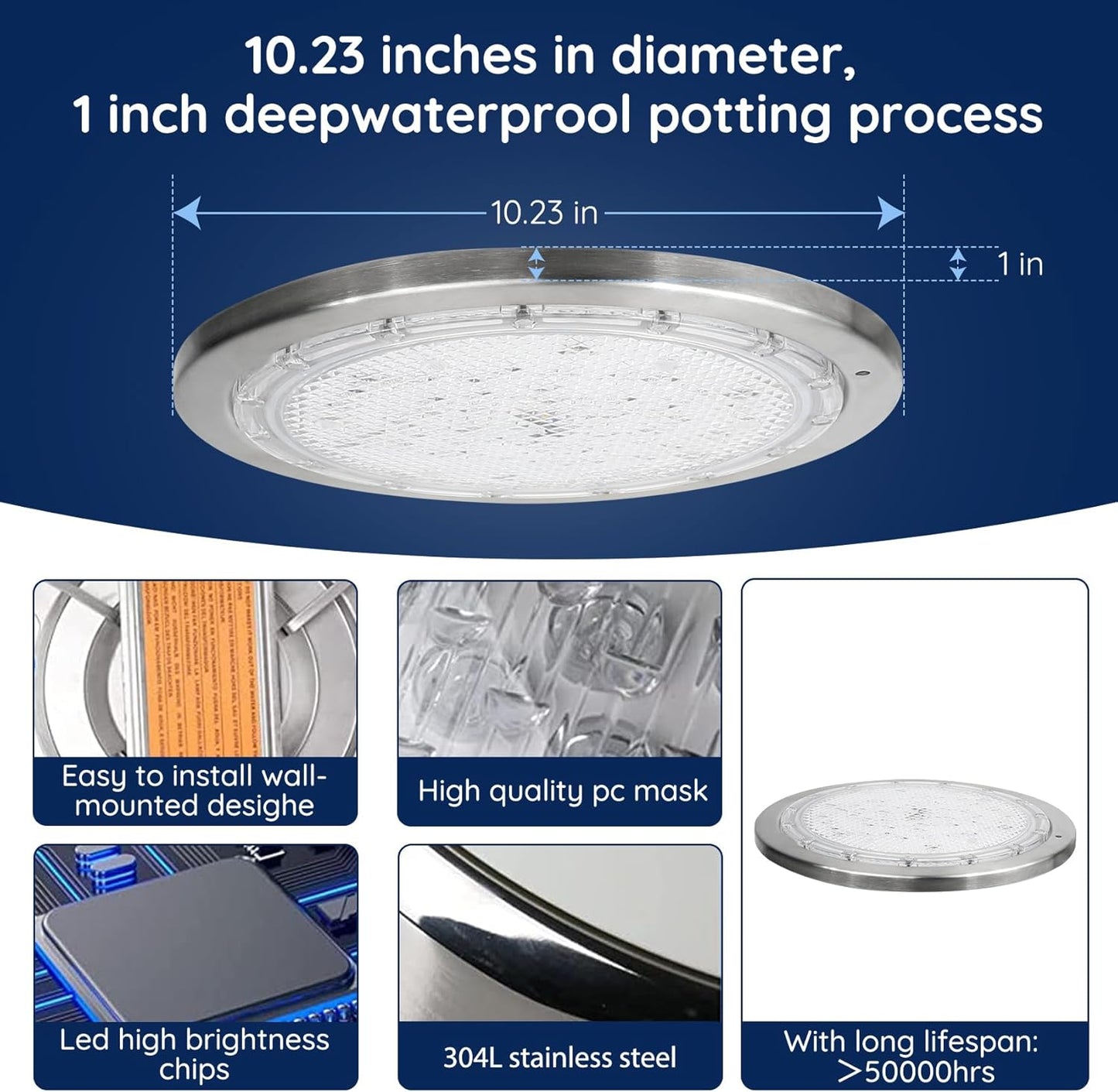SH101200 LED RGBW 10 Inch AC120V Pool Lights for Inground Pool, Led Lights for Inground Pool