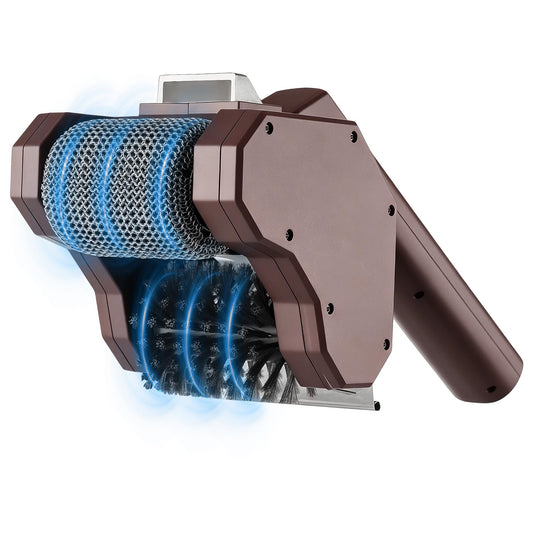 Electric Grill Brush, 350 RPM BBQ Grill Cleaner with Dual Cleaning Heads, 2600mAh Rechargeable Power Grill Scrubber for Outdoor Flat Top, Cast Iron, Barbecue Grates, Brown