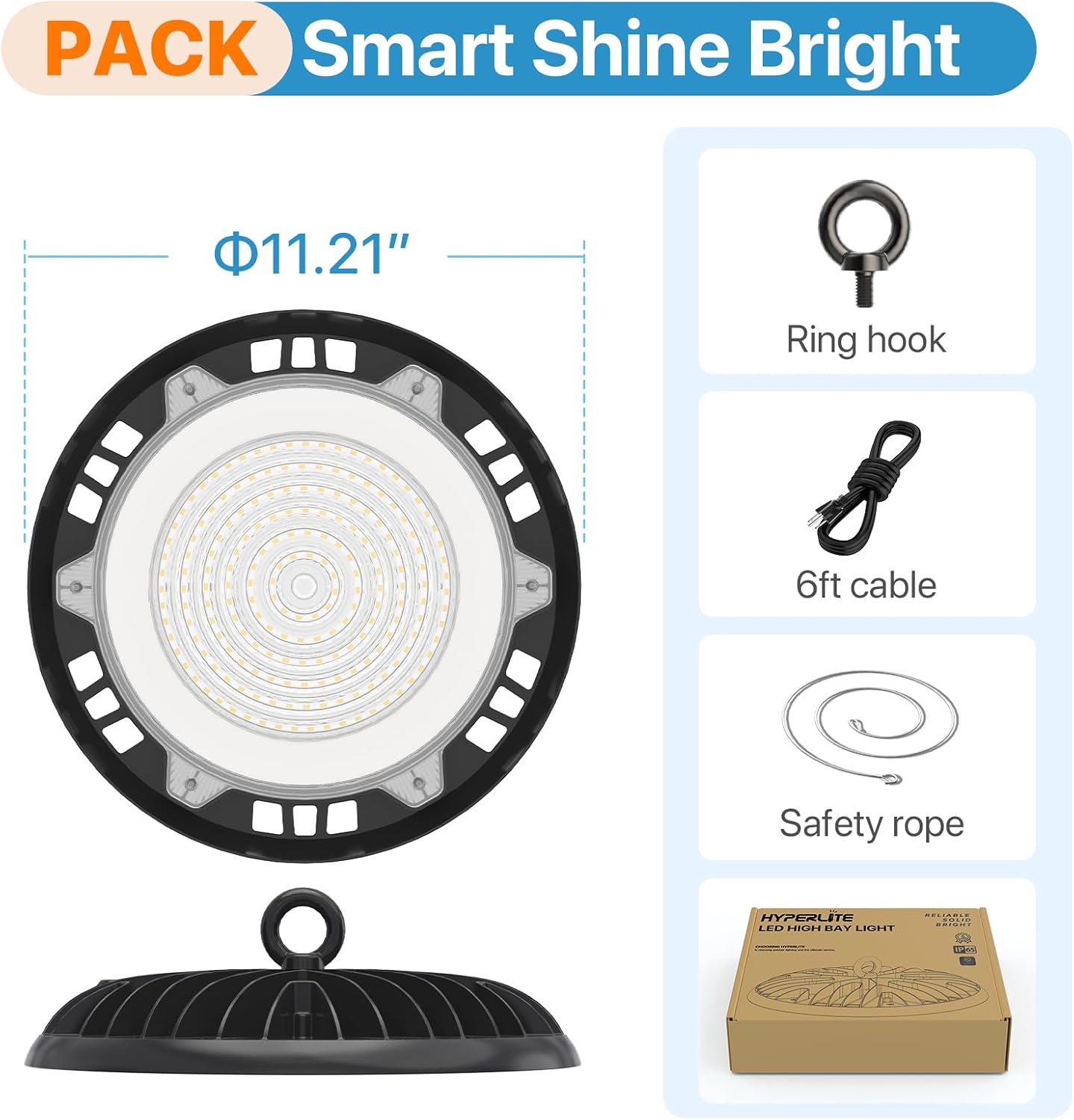 High Bay Lights Commercial: 150W Hi Bay LED Shop Lights for Workshop - Waterproof UFO Light for Damp Places 2-Pack
