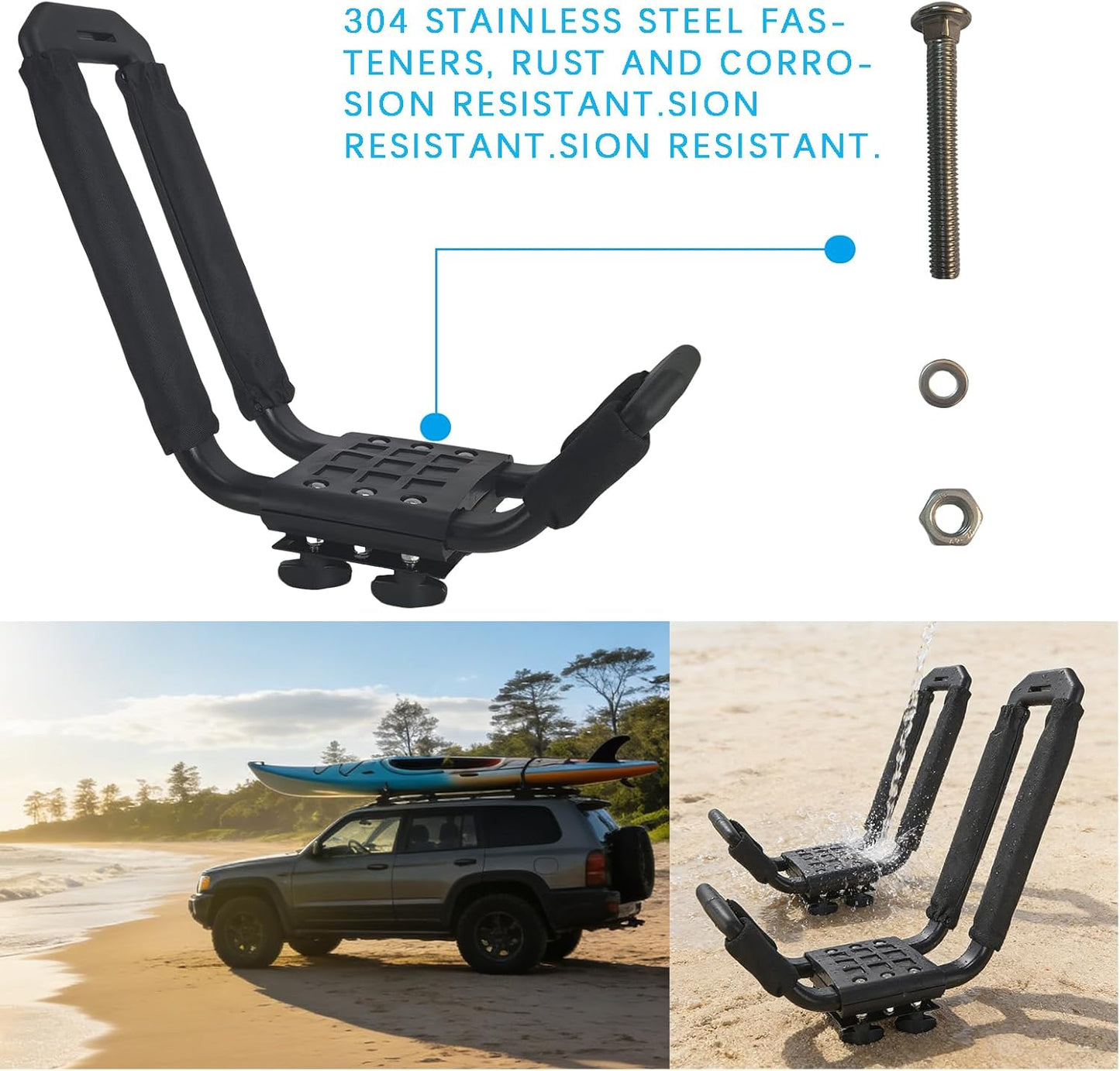 Kayak Roof Rack - Low Noise Elliptical Aluminum, Universal for Cars/SUVs. Holds Kayaks, Canoes, SUPs (100Lb Cap)