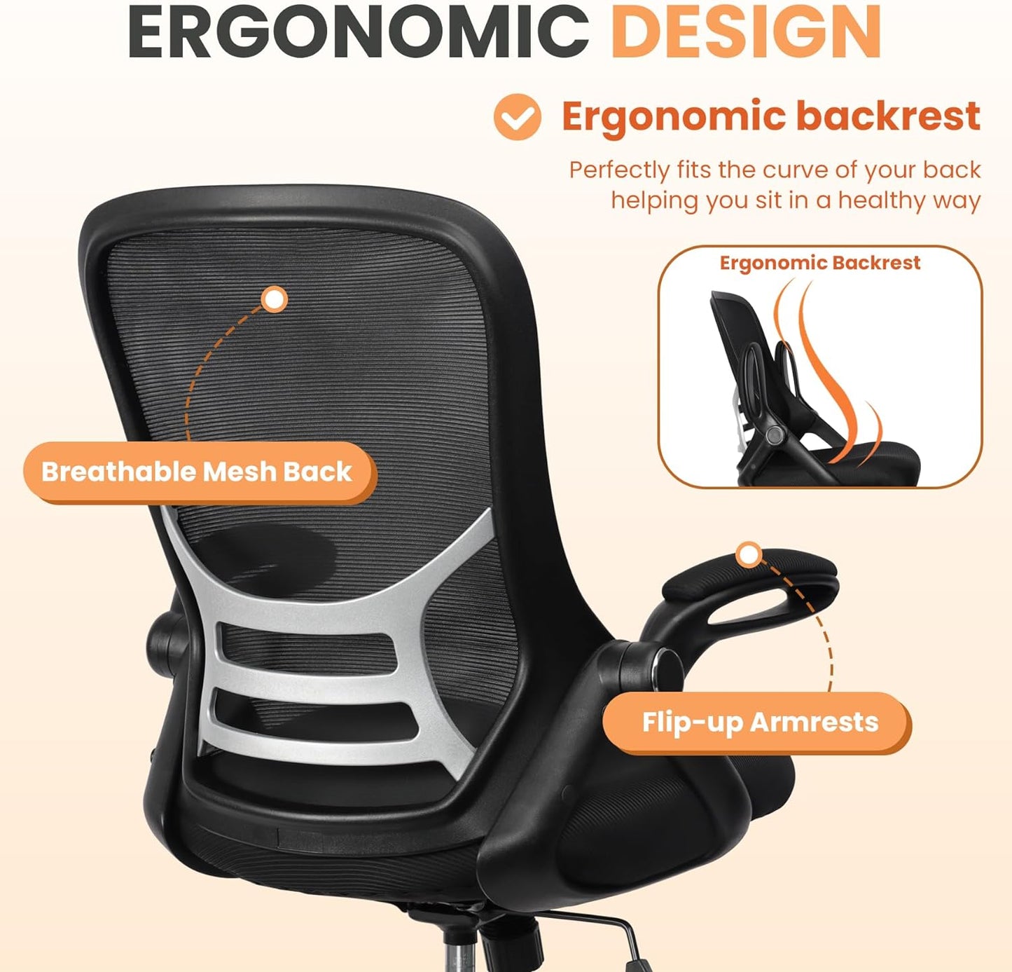 HYLONE Drafting Chair Tall Office Chair, High Ergonomic Standing Desk Computer Stools with Rubber Wheels, Flip-up Armrests, Adjustable Height and