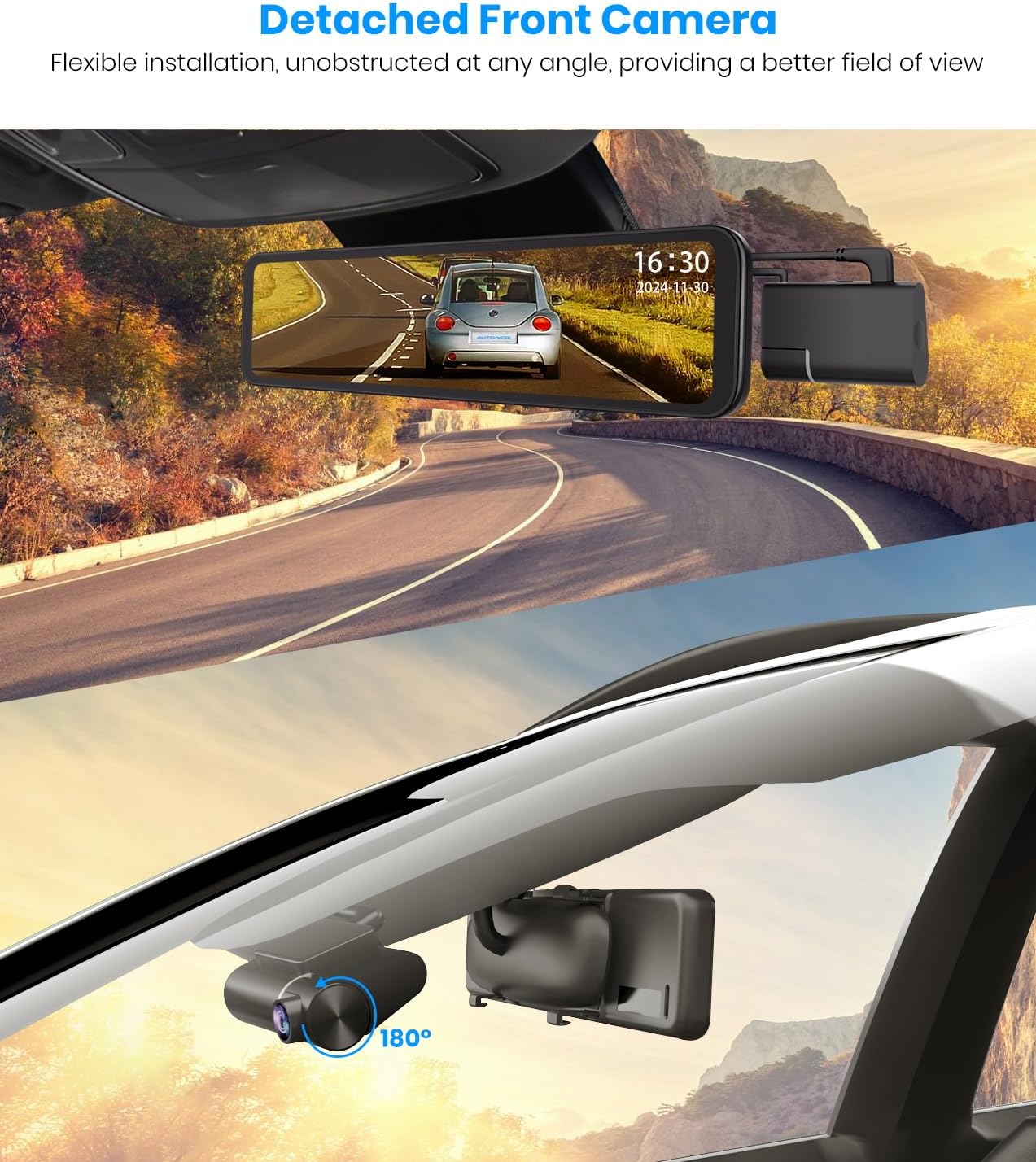 AUTO-VOX X7 Rear View Mirror Camera With Detached Front Camera, 11.88''Zoomable 2K Touch Screen Mirror Dash Cam,Rear View Dual Backup Camera for Car,