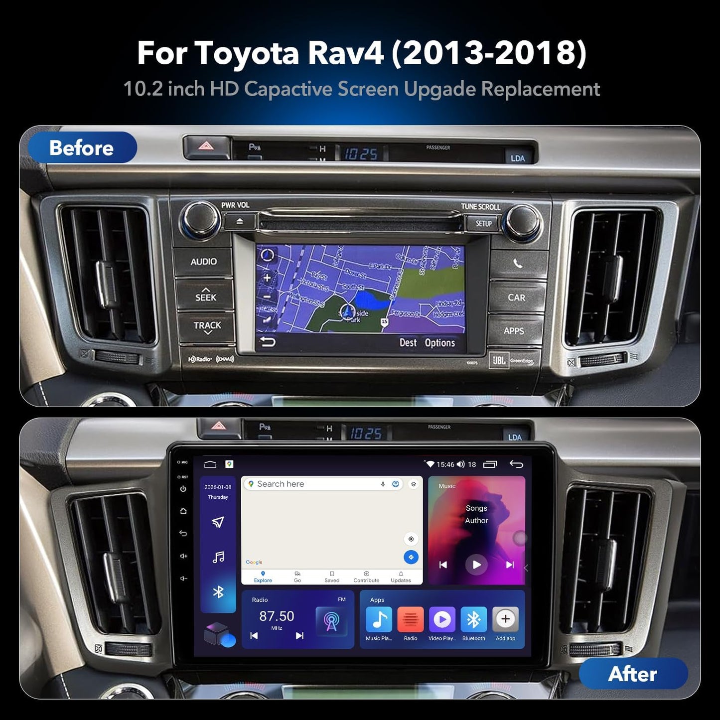 8Core 4+64GB Android 13 Car Radio Stereo for Toyota RAV4 2013-2018, Plug and Play 10.2" Head Unit with Carplay/Android Auto/1080P Backup Camera/AM & FM Radio 10.2''