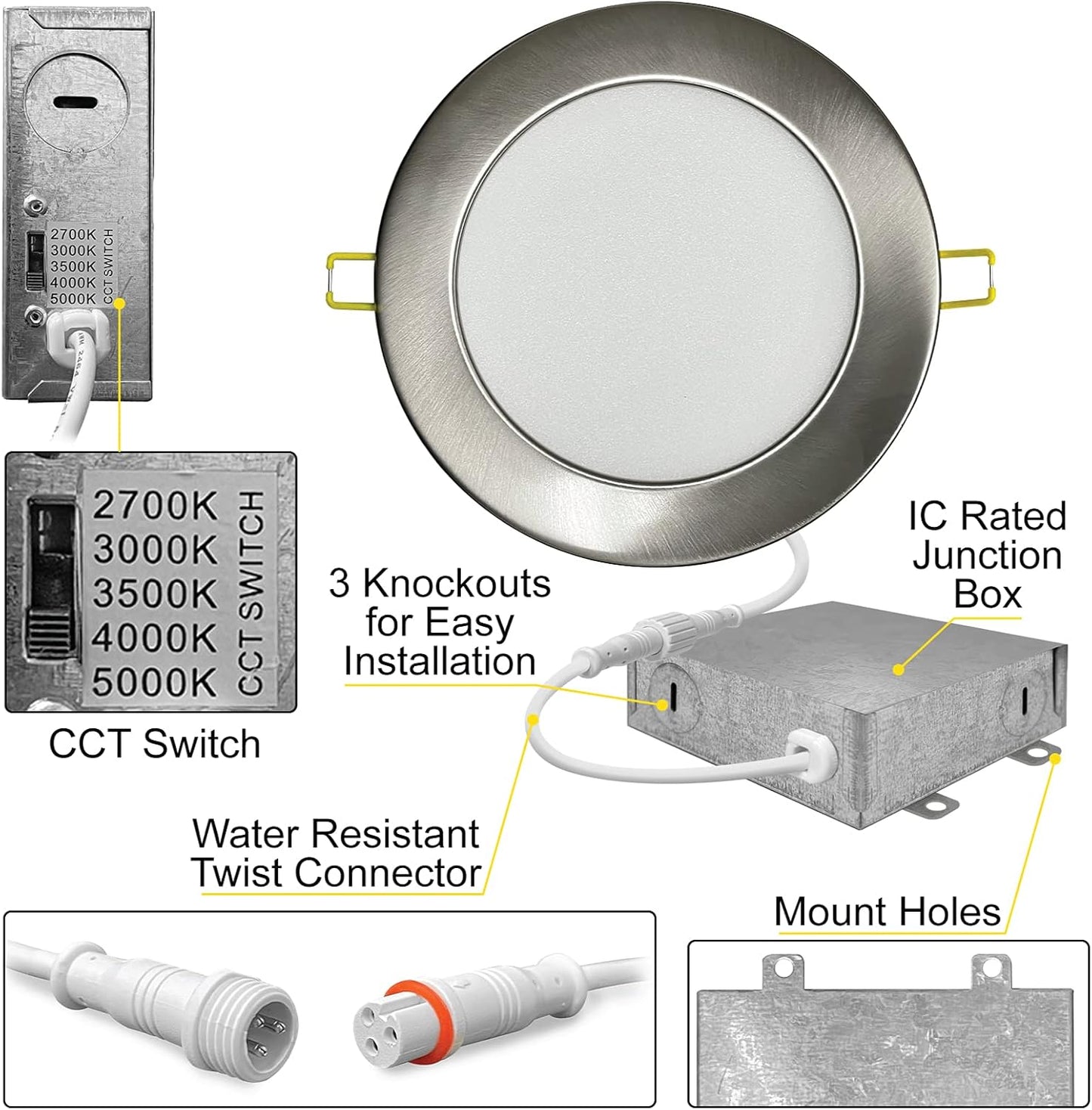 NUWATT | 6 Pack | 6 Inch Ultra-Thin LED Recessed Lighting, Selectable 2700K/3000K/3500K/4000K/5000K, High Brightness 1050 Lumens, Dimmable, IC Rated,