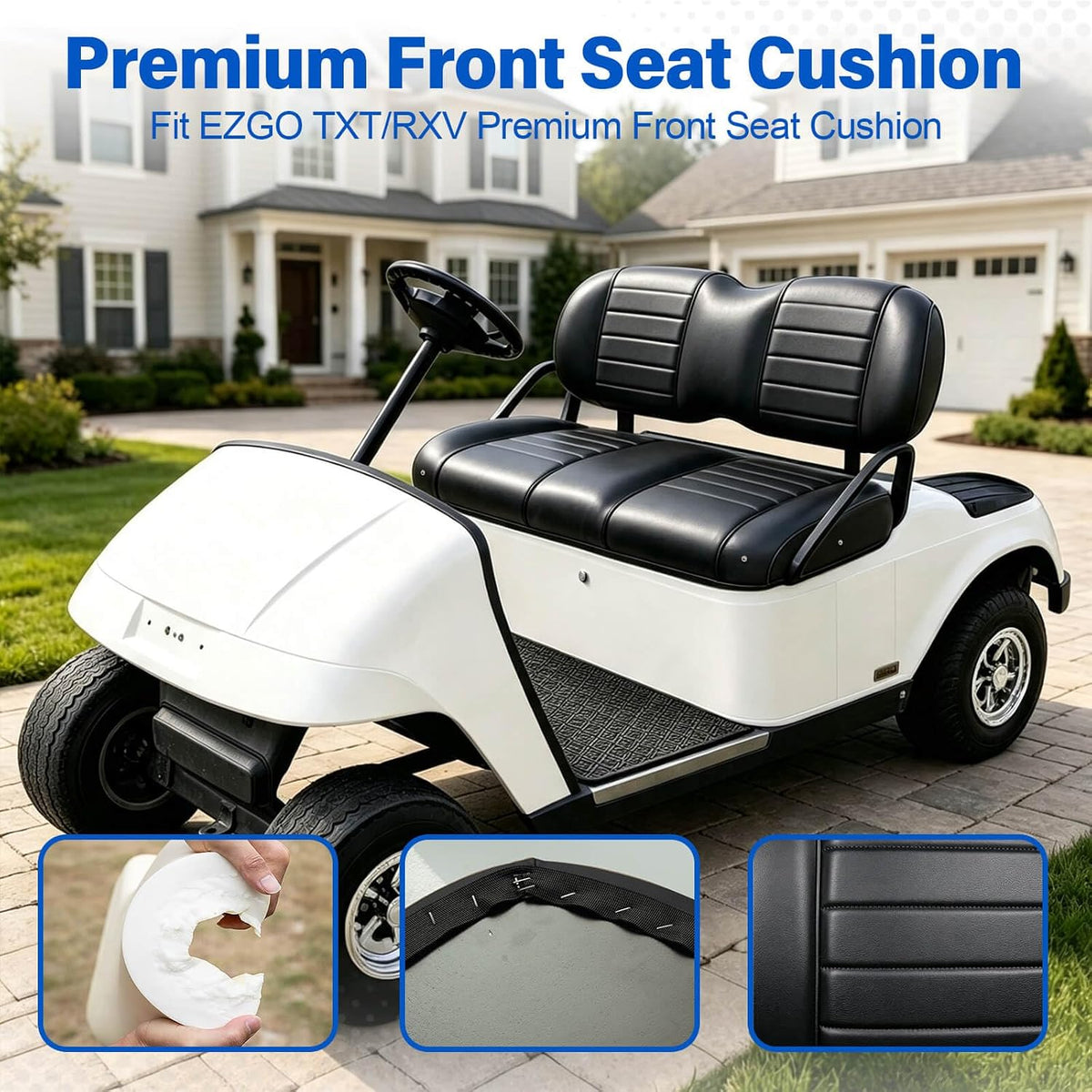NOKINS Golf Cart Premium Seat Fits EZGO TXT 1994-Up/RXV 2008-Up Black Fits EZGO TXT/RXV