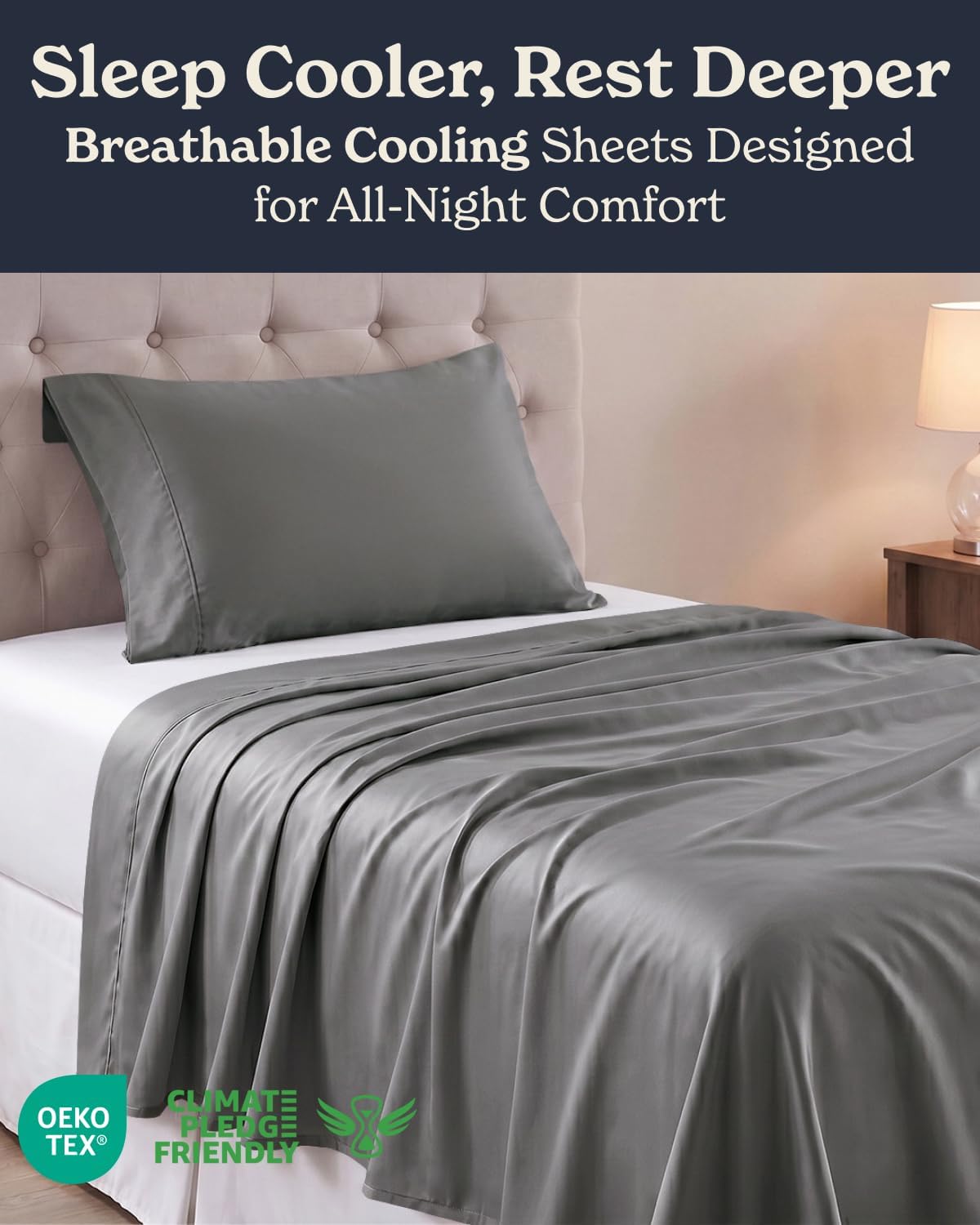 Beckham Hotel Collection Twin XL 3 Piece Cooling Sheet Set for Hot Sleepers, Silky Soft, Breathable & Cooling Summer Sheets for Dorm Beds - Fits Mattress 16" Deep - Wrinkle & Fade Free, Dark Gray 04 - Dark Gray Twin XL