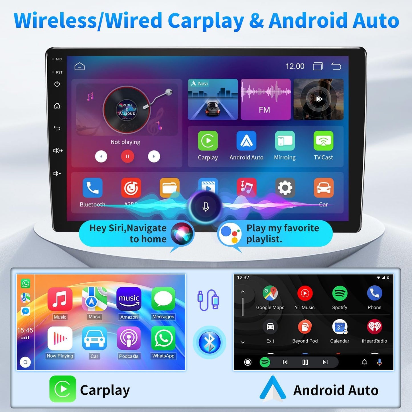 4+64G 10.1 inch Double Din Car Stereo Radio Upgraded for 1997 1998-2004 Ford F150 GPS Navi Head Unit Touch Screen Android 14 with Wireless Carplay Android Auto-/FM/SWC/WiFi/Bluetooth/Camera