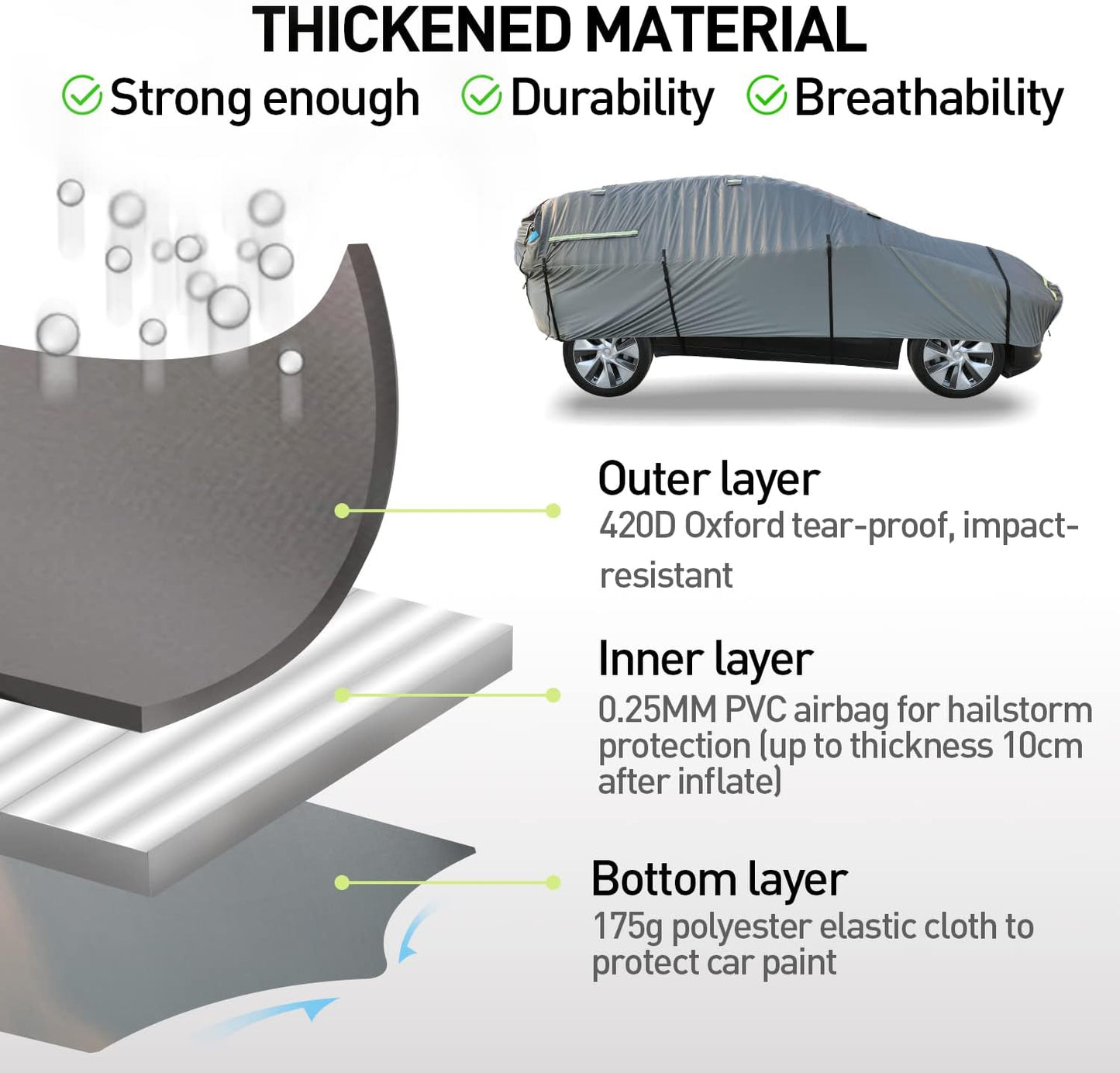 Heavy-Duty Hail Car Cover with Thickened Airtight PVC Inner Protector for Sedans