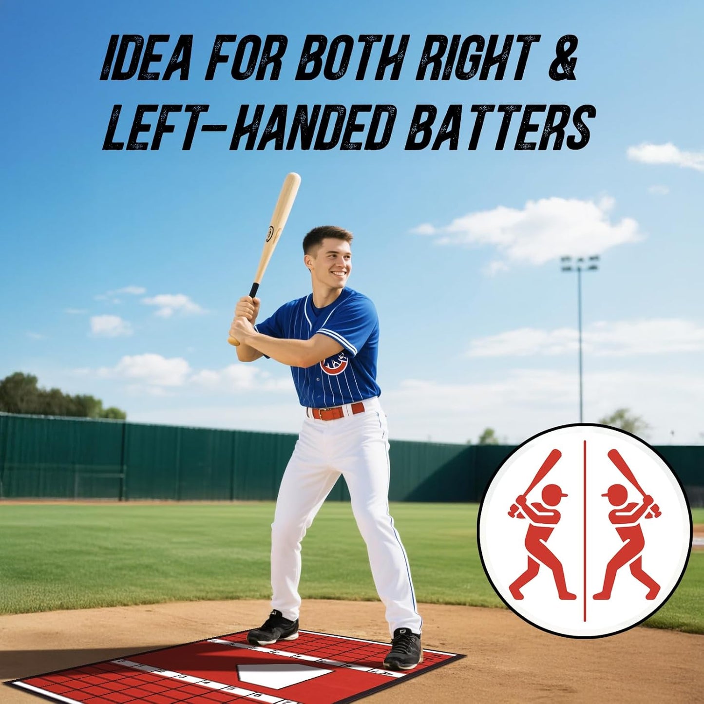 Baseball Hitting Mat, 7mm Thickened, Anti-Curl Reinforced Edge Wrapping Batting Mat with Grid Alignment, Anti Slip TPR Base, Home Plate Mat for Garage Backyard, 6.5x4 ft