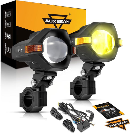 Auxbeam Motorcycle LED Fog Lights Auxiliary 8 Modes White/Amber Dual Color Strobe Switchback 3 Inch