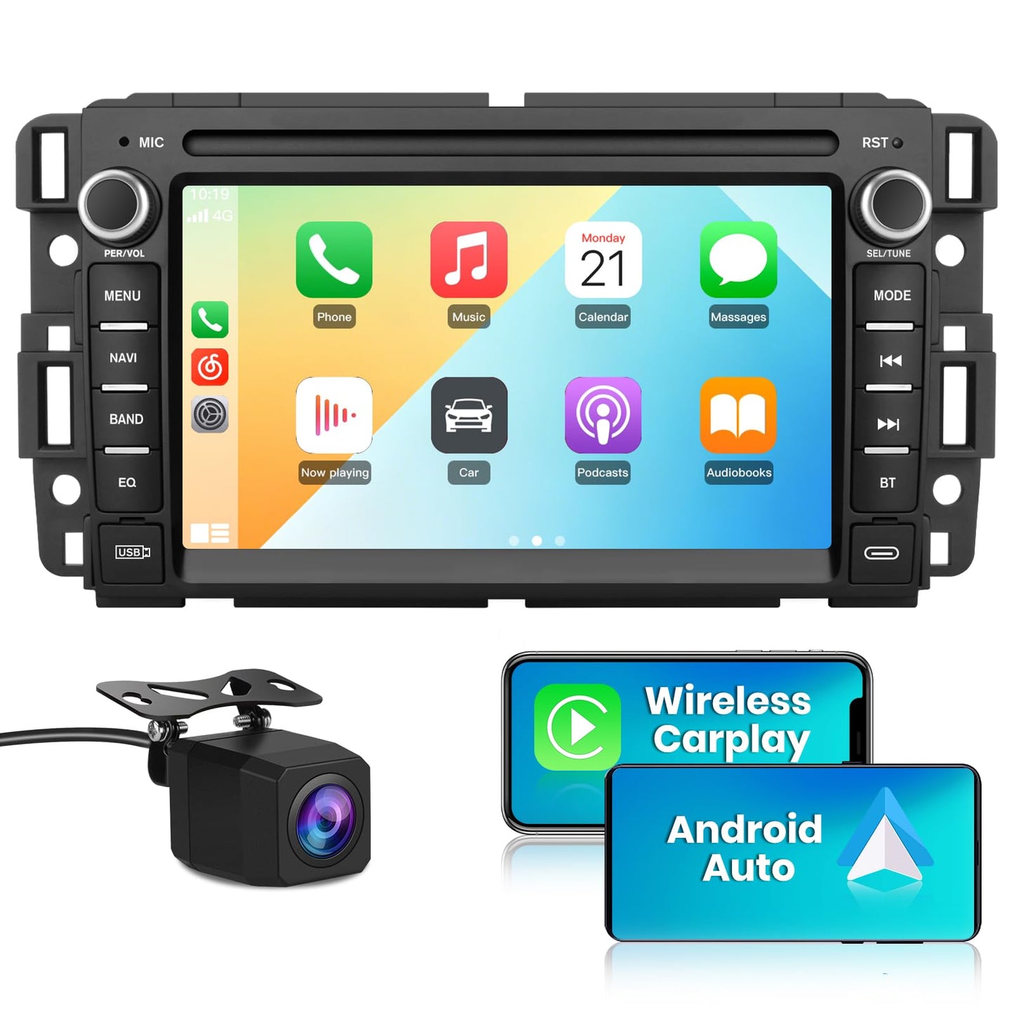 AWESAFE Car Stereo for Chevrolet Silverado Tahoe GMC Sierra Yukon 2007-2013, Android 7 Inch Touch Screen Silverado Radio with CarPlay Android Auto Bluetooth GPS AM FM - Camera Included 2GB+32GB with backup camera