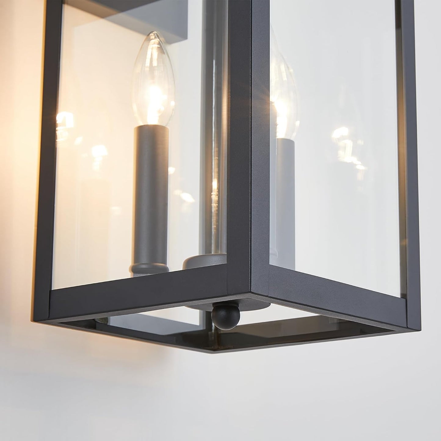 3-Light 9 inches Wide 20.5 inches High Large Wall Lantern Light with Black Finish and Clear Glass (slight ding to left back top of frame, barely