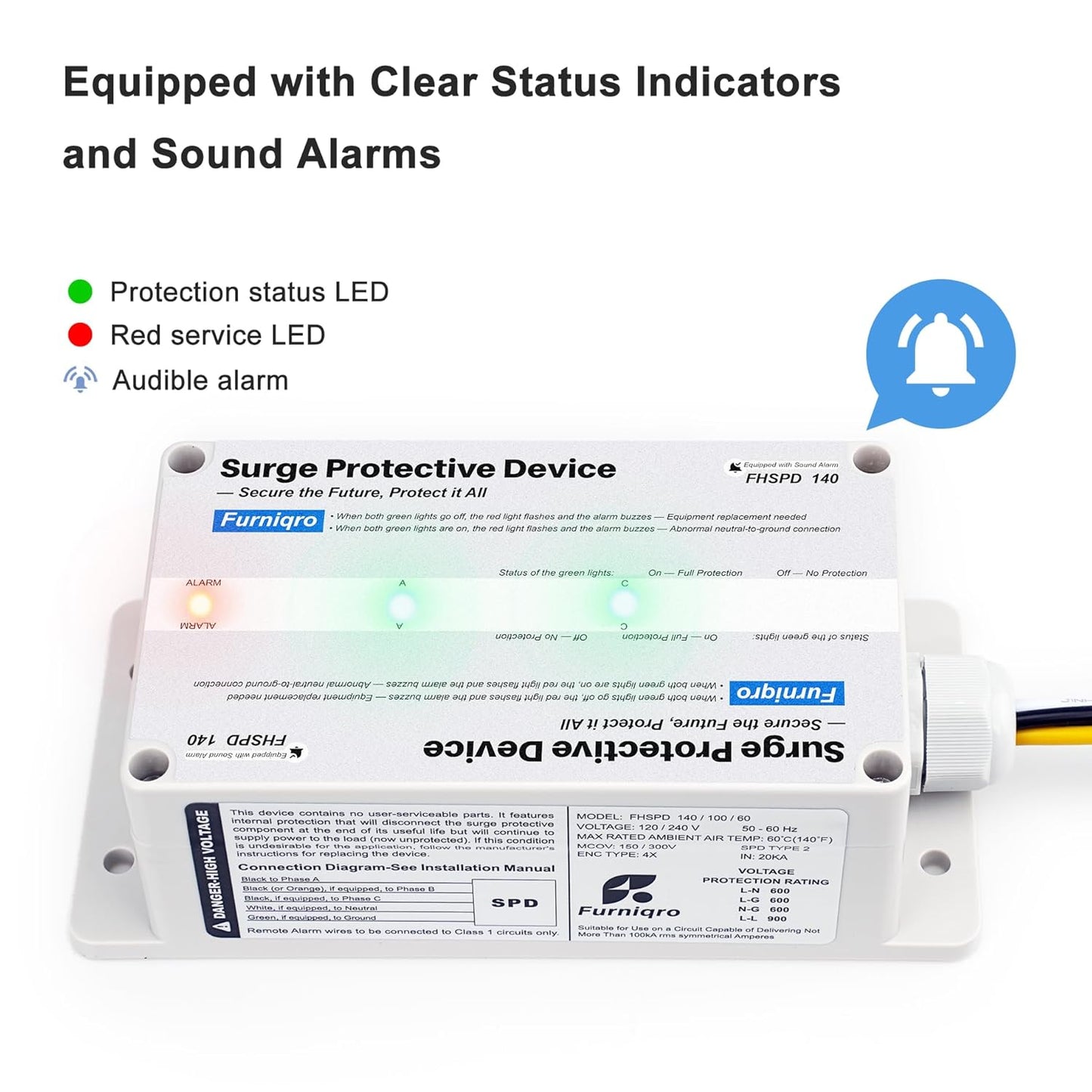 Whole House Surge Protector, FHSPD140 Whole Home Surge Protector, 140,000 Amps, 120/240V Whole House Surge Protection Device