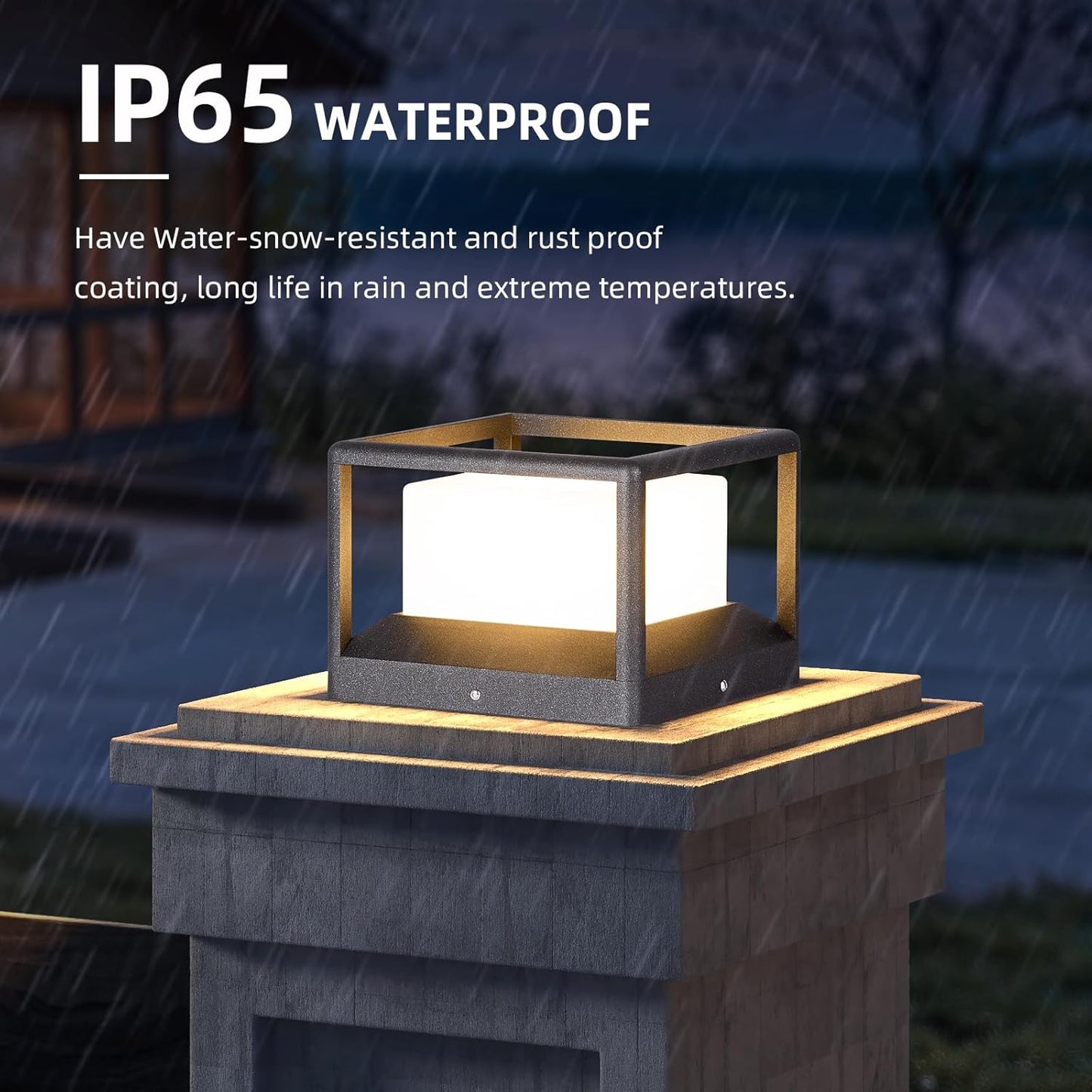 PAKEDANDUN Outdoor Column Light, Modern Post Light Medium Size Fence Deck Cap Light High Voltage IP65 Waterproof Lantern 3000K Luxury Post Pillar