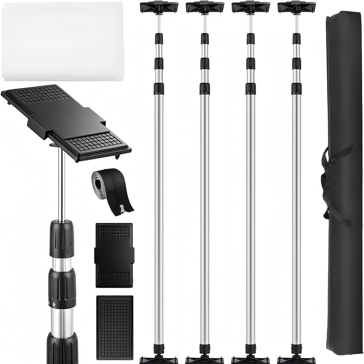 12FT Spring Dust Barrier Poles Kit, Retractable Zip Wall Pole Kit
