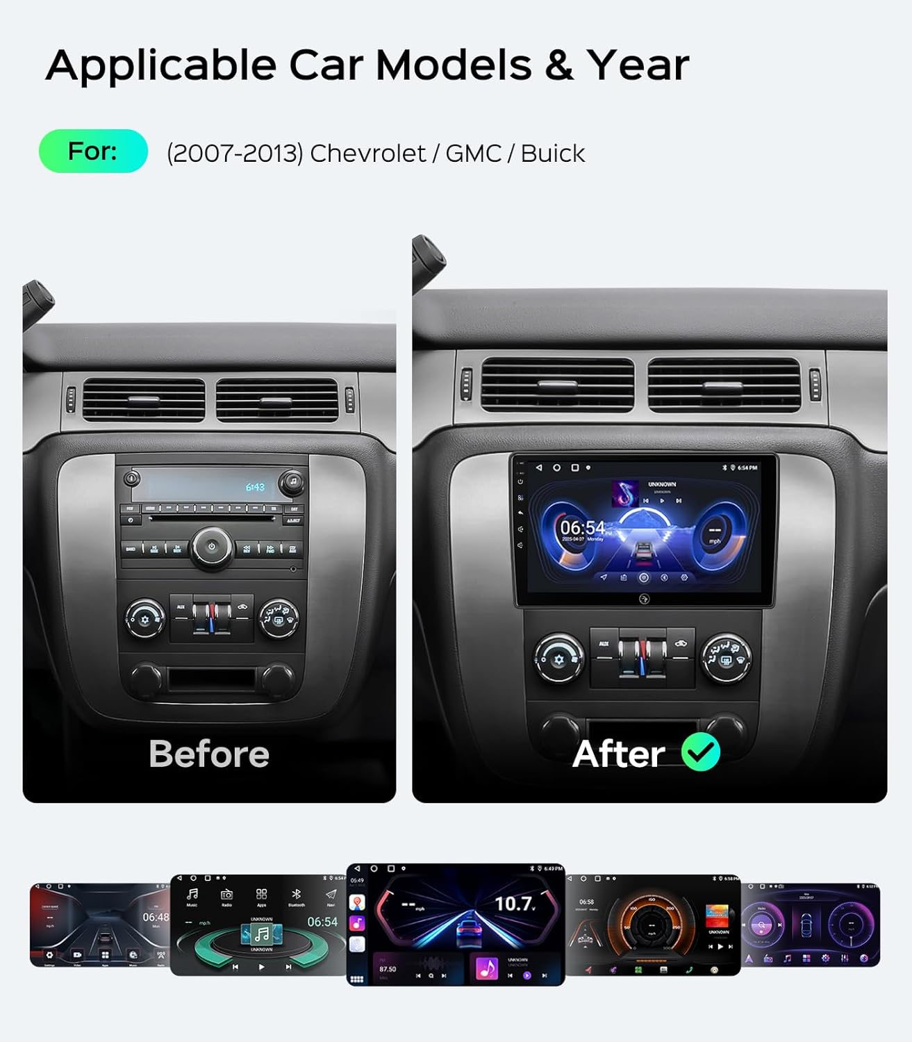 10.2'' Car Radio Stereo for Chevy Silverado 2007-2013 GMC Sierra Yukon Chevrolet Buick Enclave Wireless CarPlay & Android Auto, HD Touchscreen, Android 13, GPS Navigation, HD Backup Camera