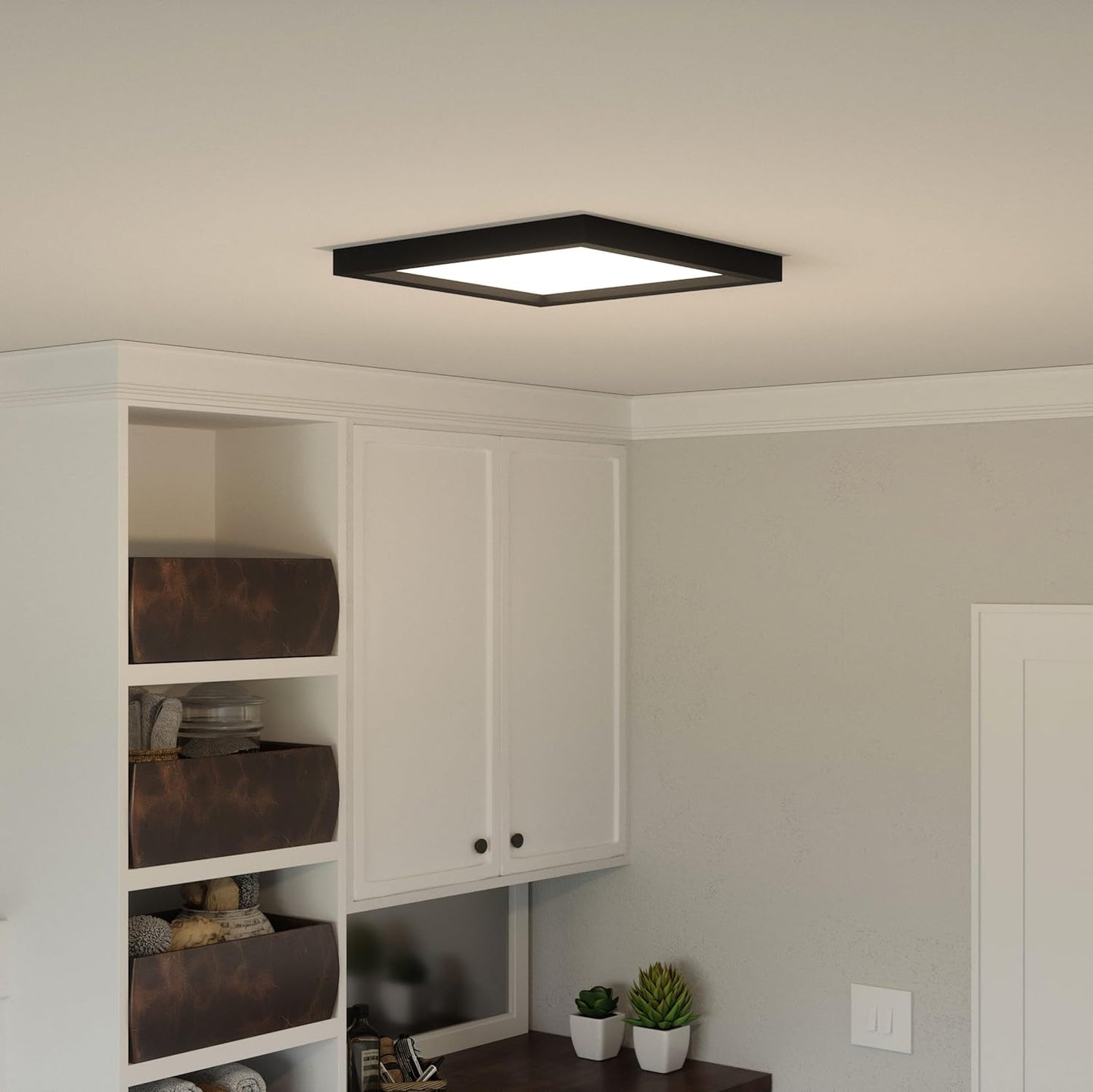 Outskirts Square Flush Mount Ceiling Light, 15 Inch Earth Black, Dimmable Integrated LED 2700 Lumens, 30 W, Close to Ceiling Light Fixtures for Hallway, Kitchen, Bedroom or Bathroom 15" W