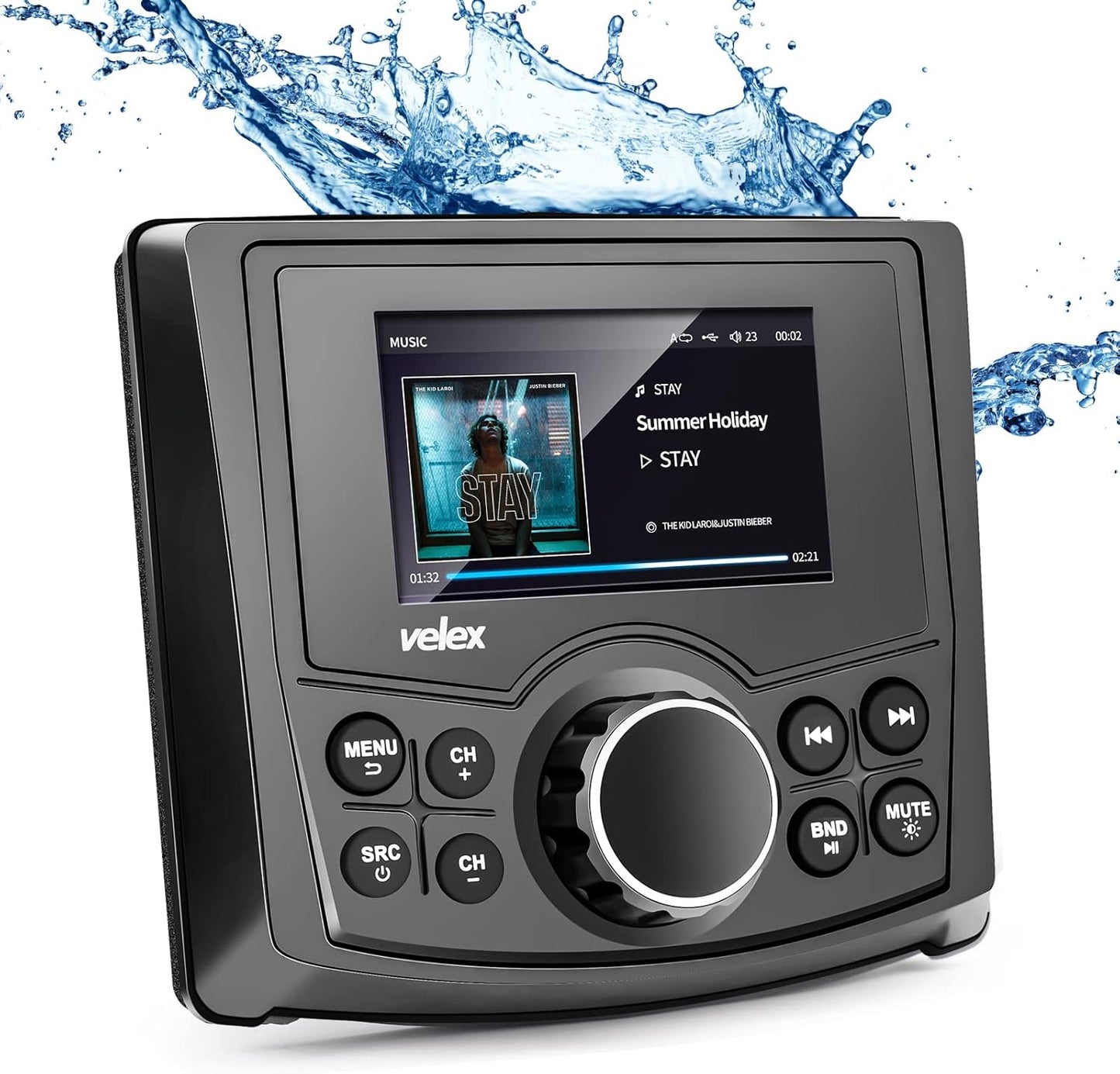 Marine Bluetooth Radio  Waterproof Media Player with Wireless Remote - Marine Stereo 4 x 45W for Boat, Golf Cart, UTV, Spa