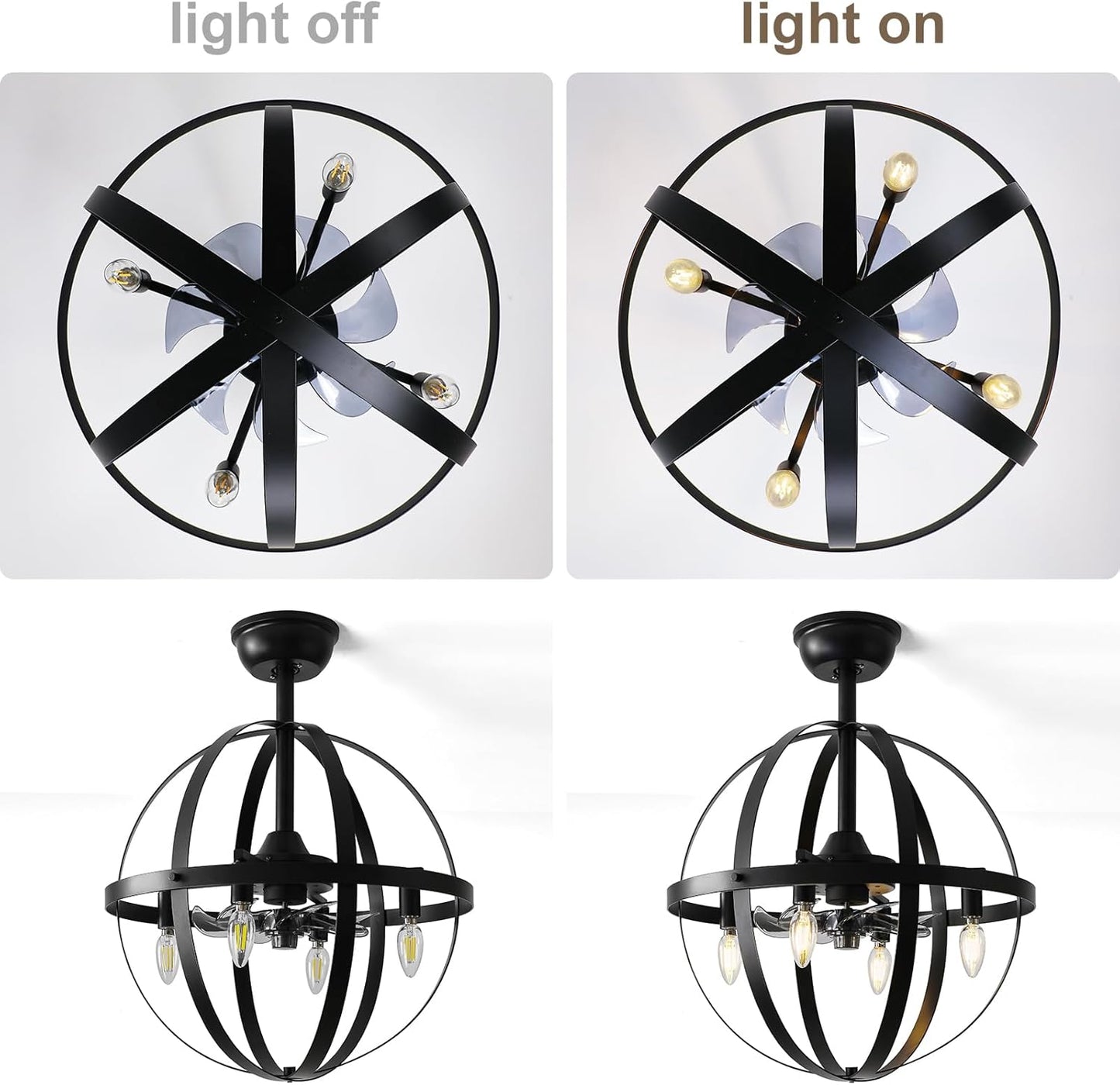 G-SAFAVA 20&#34; Ceiling Fans with Lights and Remote, 6 Wind Speeds 3 Timing Quiet Chandelier Bladeless Ceiling Fan Reversibl