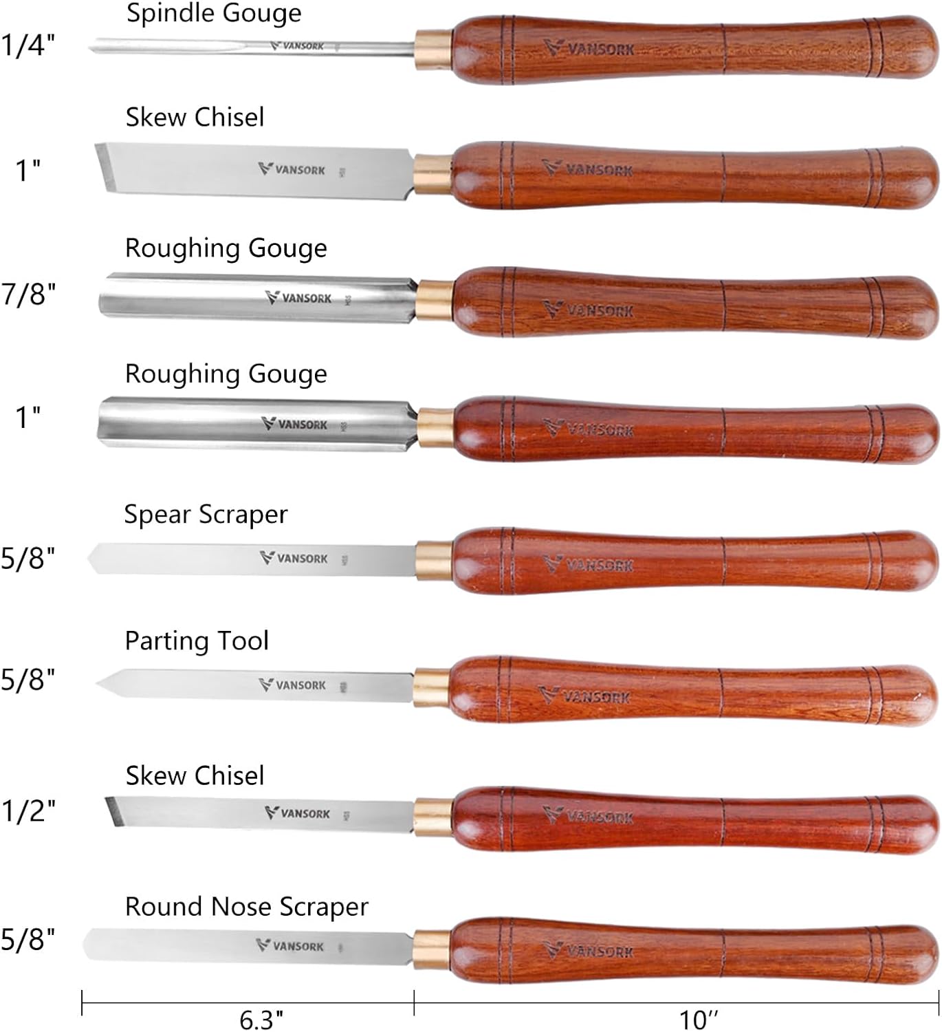 8-Pieces HSS Chisel Set and Wood Lathe Tools for Woodworking Projects w/ Wooden Box