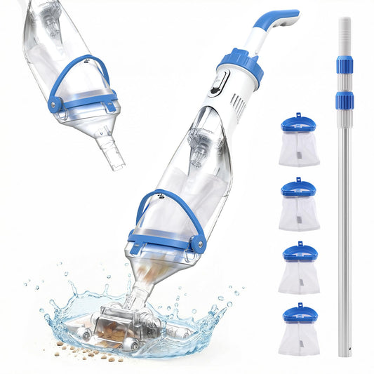 Handheld Pool Vacuum for Above Ground & Inground Pools, Consciot Cordless Rechargeable Pool Cleaner with 1110 GPH Suction, Telescopic Pole up to 87.5", 1H Runtime, See-Through Head for Spas & More Blue