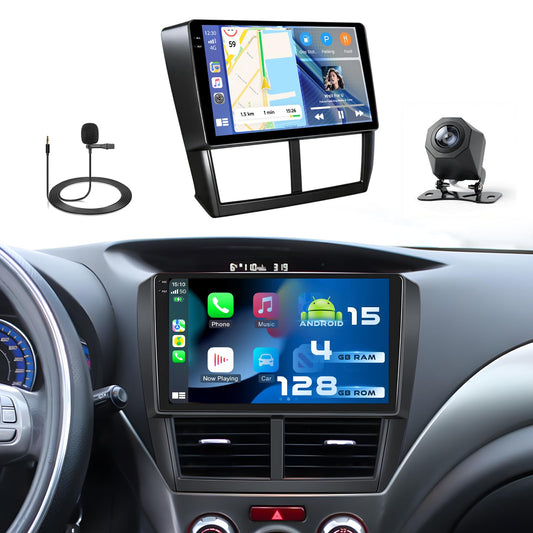 Hikity 4+128G Android 15 Car Stereo for Subaru Forester Impreza WRX STI 2008-2012, 9” Touchscreen Radio with CarPlay, Android Auto, Bluetooth, GPS Navigation, WiFi, DSP, FM, RDS + AHD Backup Camera 4+128G(Incell)-Black 4+128G(Incell)