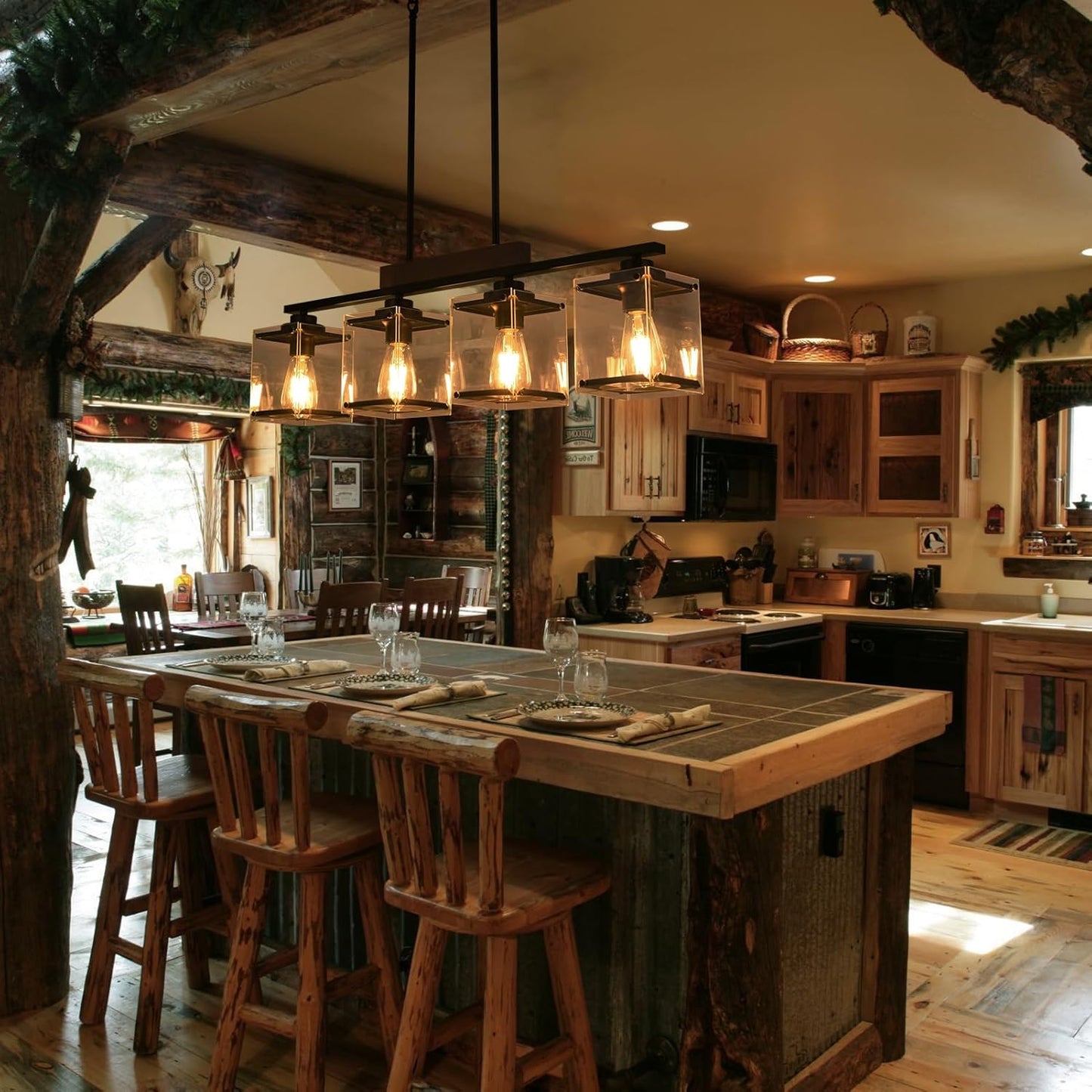 Dining Room Light Fixture/Chandelier Over Table Kitchen Island Lighting Farmhouse Rustic Linear Chandeliers for Dining Room Black Pendant Lights