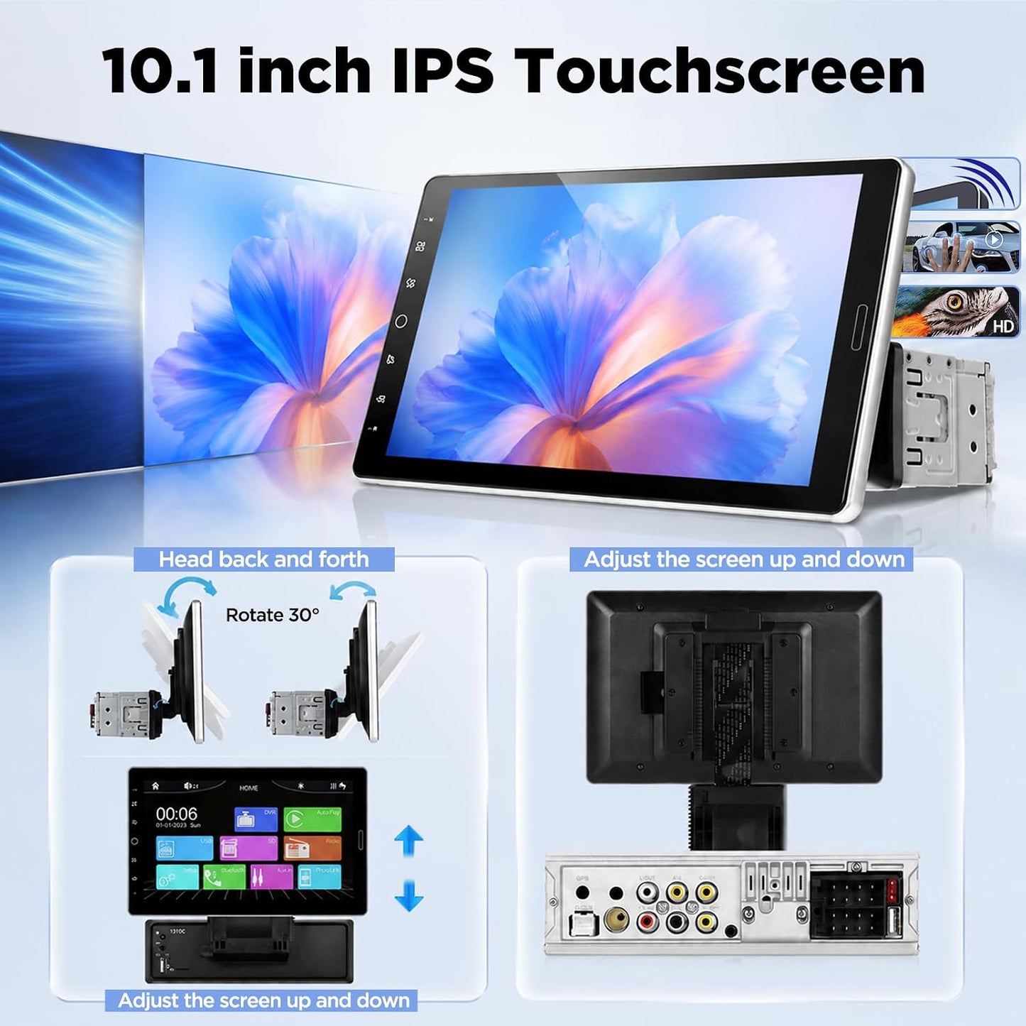 10 inch Single Din Car Stereo 10.1 Touchscreen Radio with CarPlay | Android Auto/Mirror Link/Bluetooth/1080P Screen/EQ Audio/Car Play/SWC +Backup Camera