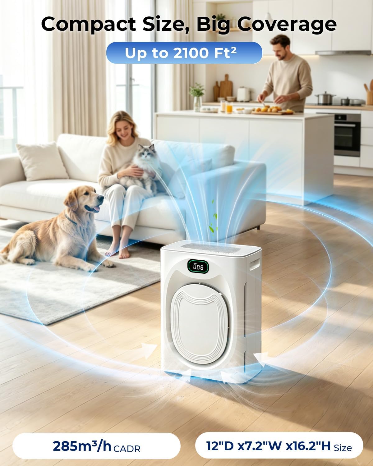 Pet Hair Air Purifier for Large Room Up to 2100 Ft²