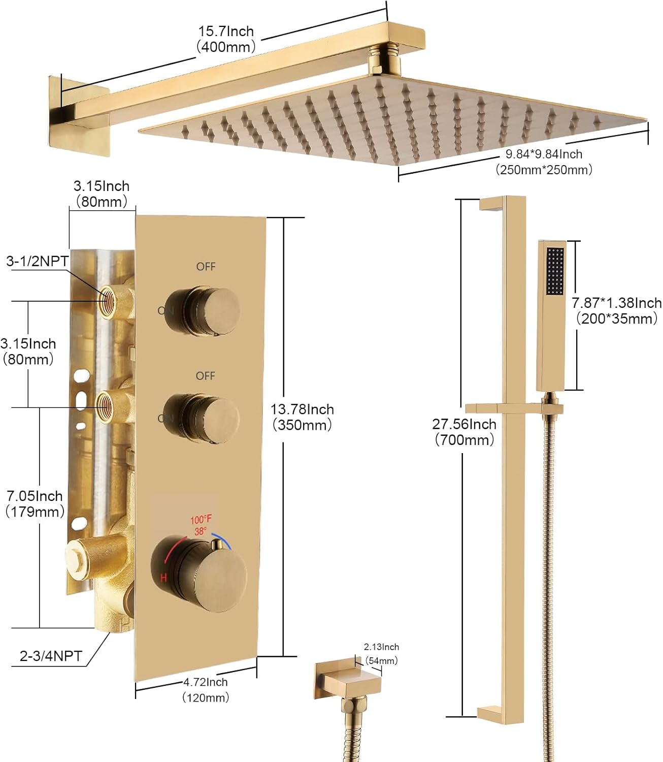 Slide Bar Shower System, Anti-Scald Thermostatic Shower System, Luxury Shower System with Rain Shower and Handheld Spray, Brushed Nickel Wall Mount