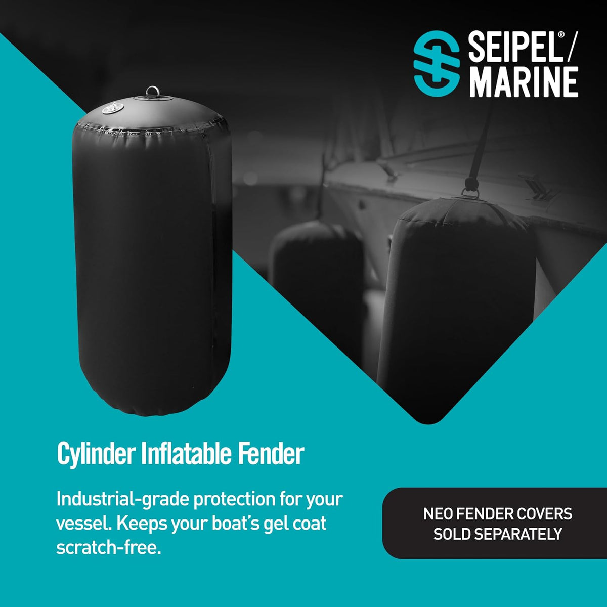 Inflatable Cylinder Boat Fenders – 41oz Industrial Material, RF Welded, Stainless Steel D-Rings – Durable Fenders for Boats, Yachts & Sailboats 18" x 42"