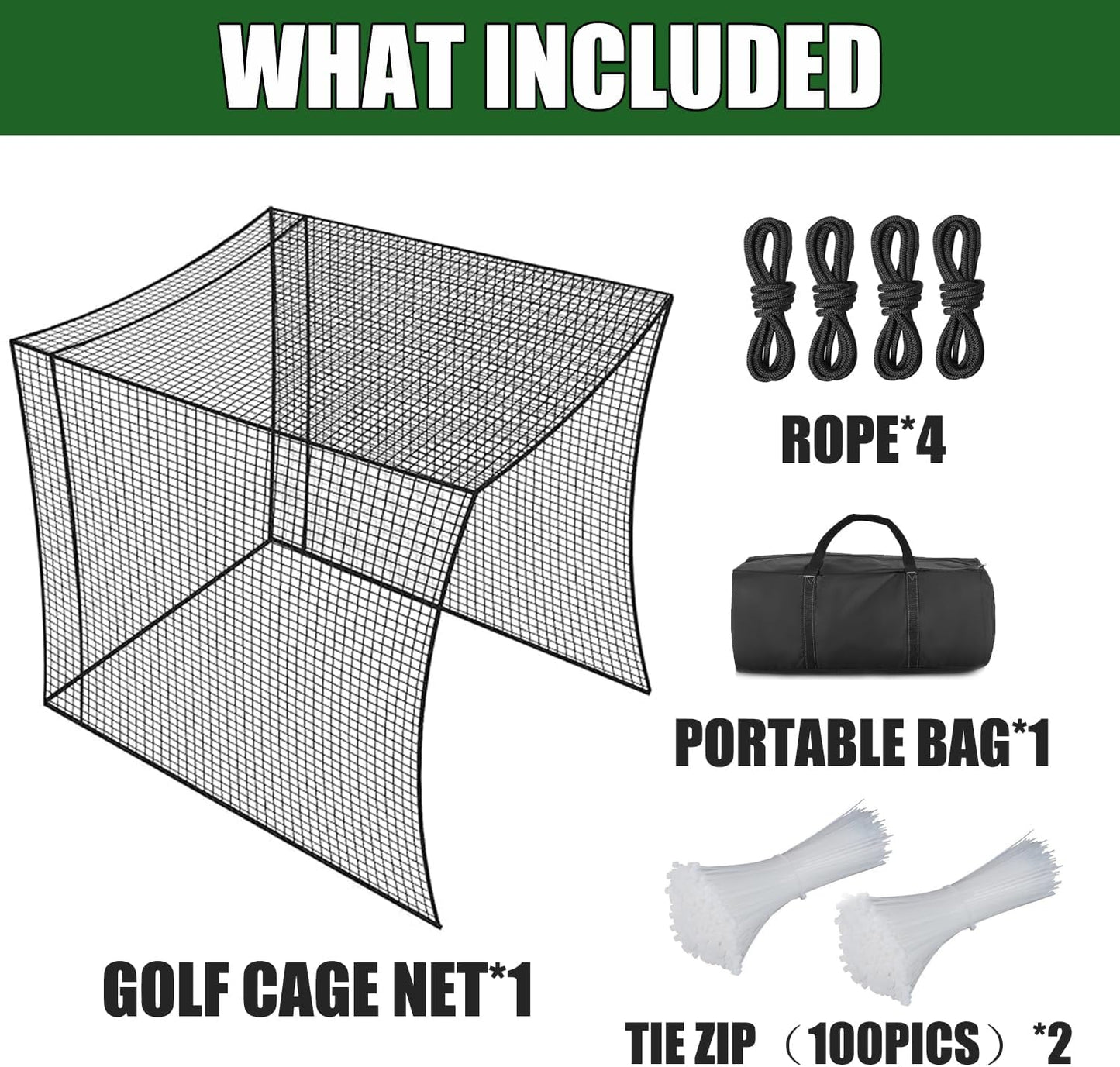 10x10x10 Golf Cage Net,Golf Cage Hitting Net for Backyard Driving