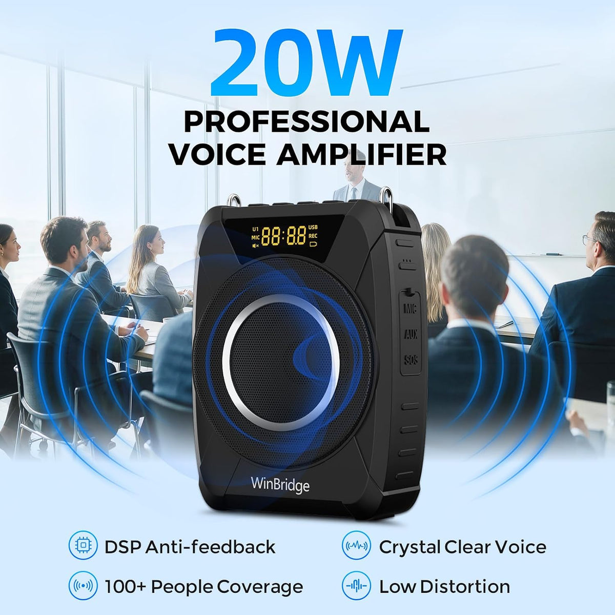 20W Portable Voice Amplifier for Teachers, Wireless Mic, PA Speaker M802