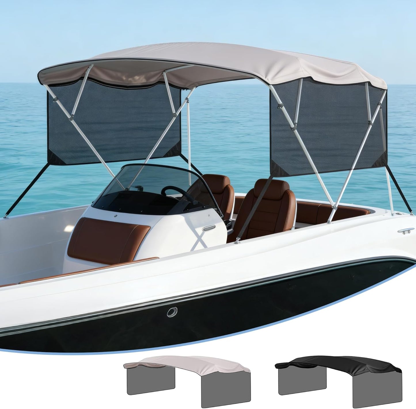 GarveeLife Universal 4 Bow Boat Bimini Top Replacement Canvas & Detachable Side Curtain with Storage Boot, 600D Marine Grade Sun Shade Boat Canopy Cover, No Frame, 8'L*91"-96" W, Grey Grey 4Bow 8'L*91"-96"W