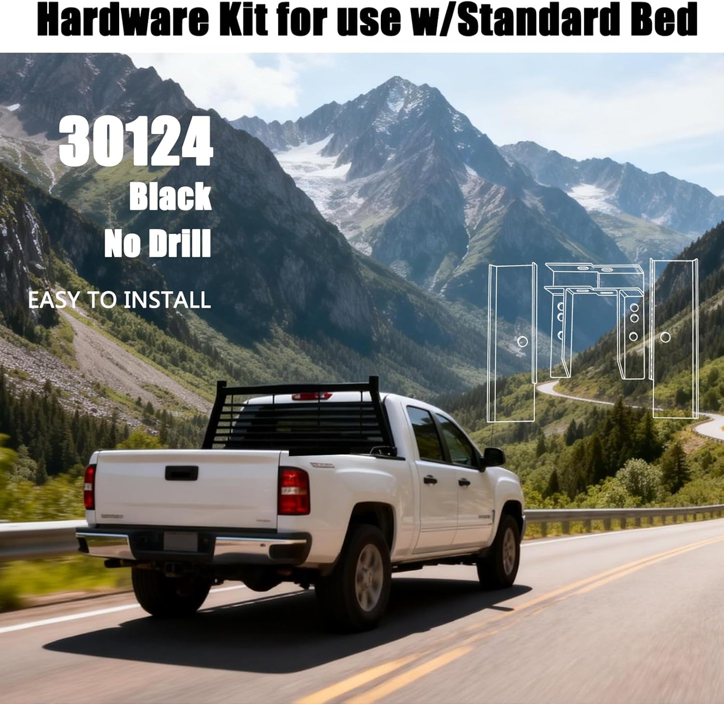 30124 Hardware Kit | for Use w/Standard Bed | Fits 2020-2025 Chevrolet Chevy Silverado GMC Sierra 2500 3500 HD | Black Powder Coat | No Drill Required