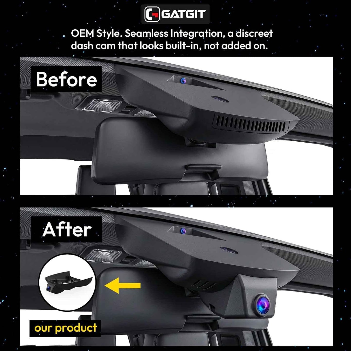 Front 4K and Rear 1080P Dash Cam fit GMC Sierra 1500 2022-2026 HD 2024-2026 Pro SLE Elevation SLT AT4X Denali Ultimate Accessories (Model C),Integrated Camera,OEM Look,GPS,HDR,5.8G WiFi,128GB