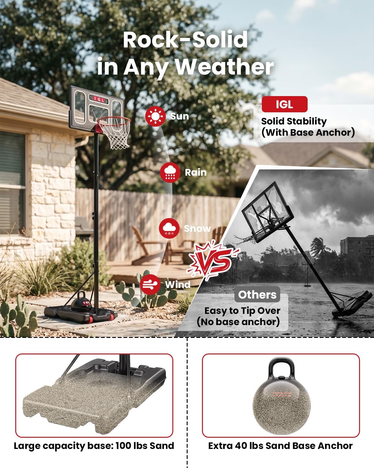 IGL Basketball Hoop Outdoor, 40" Portable & Adjustable Basketball Goal