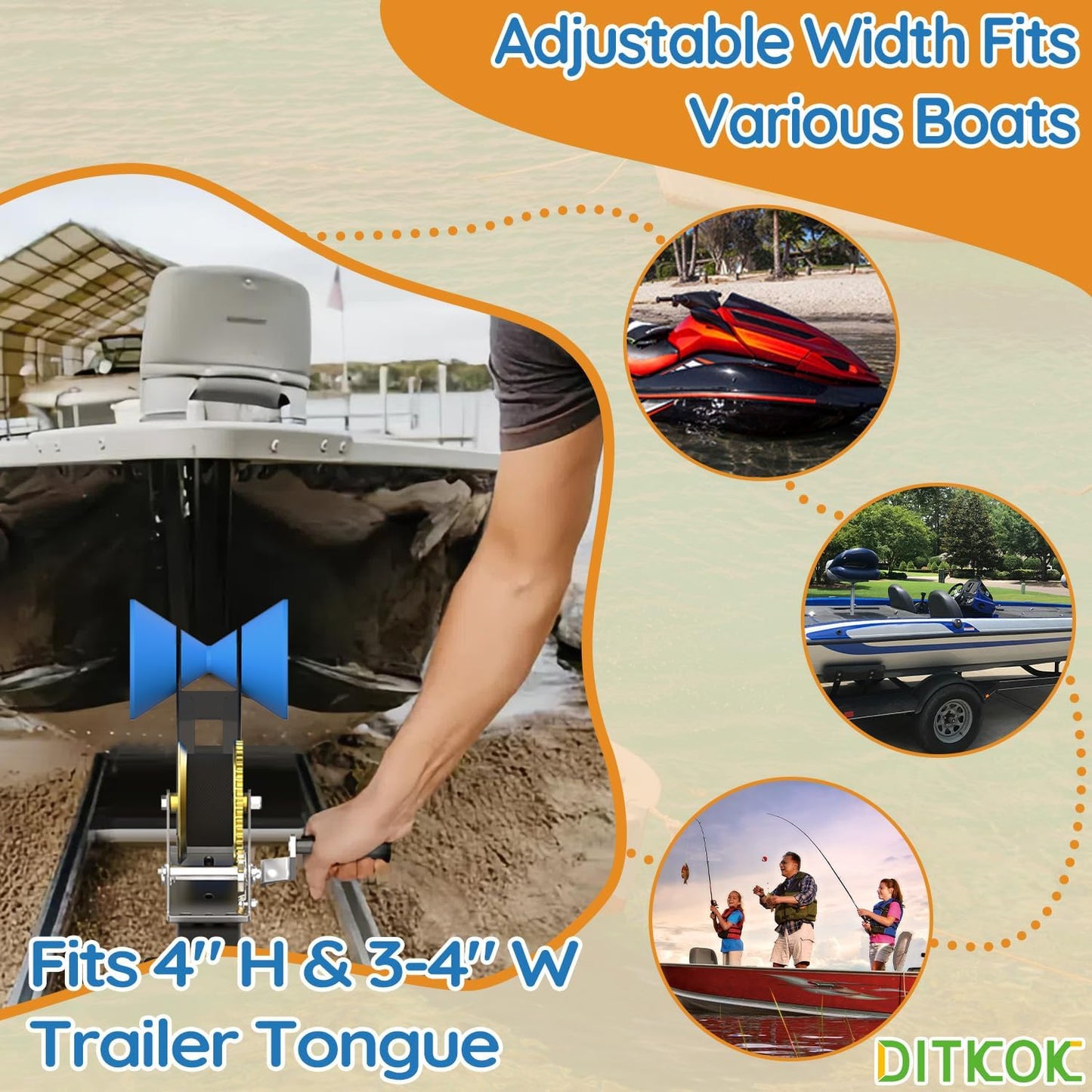 Up & Down Adjustable Boat Trailer Winch Post with 1200lb Towing Winch, Boat Winch Mount for 3" to 4" W x 4" H Trailer Tongue, Boat Winch Stand for Speedboats & Motorboats