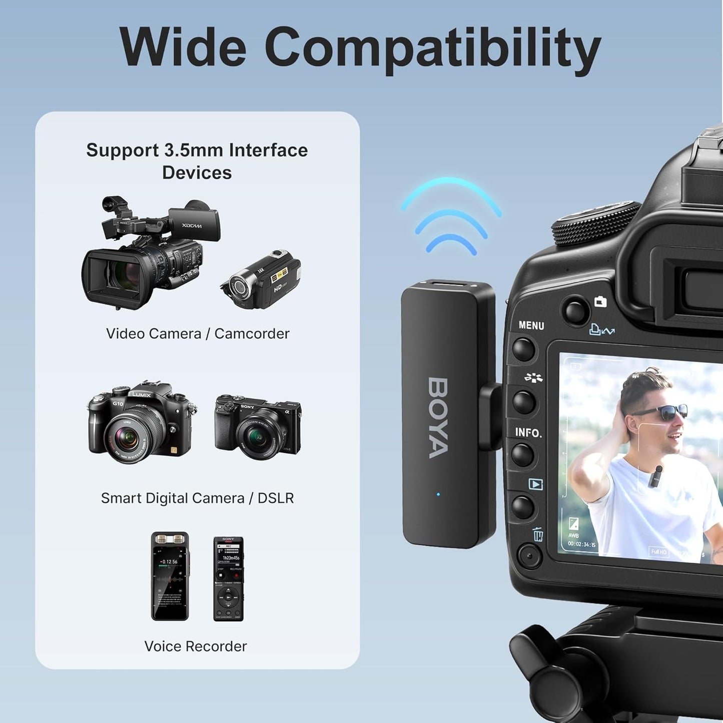 BOYA by-V4 Wireless Microphones for Cameras DSLR Camcorder with Charging case, 12H Battery Life, 650ft Range, 4-Channel Omnidirectional Noise