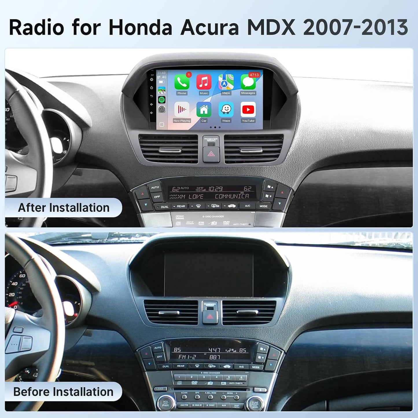 Leadfan Linux Car Stereo for Honda Acura MDX 2007 2008 2009 2010 2011 2012 2013 Radio Upgraded, 9inch IPS Touch Screen with CarPlay/Android Auto/Mirror Link/Bluetooth/FM/SWC/Backup Camera