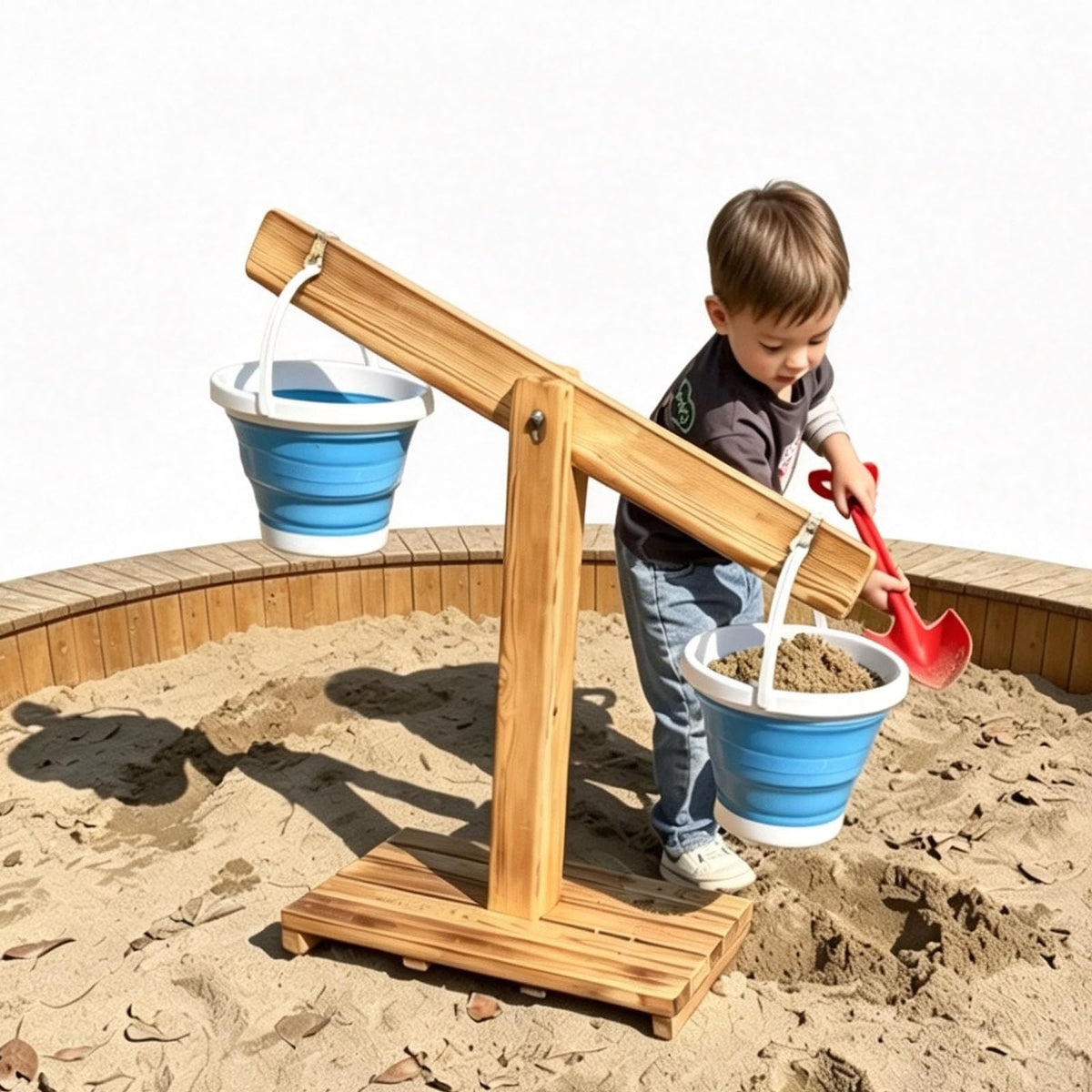 Preschool Sand Balance Scale Toy, Wooden Sand Table Balance Scale, Preschool Sensory Math Manipulative for Kids Ages 4-8, Pre-K Kindergarten Outdoor Sandpit Measuring Toy