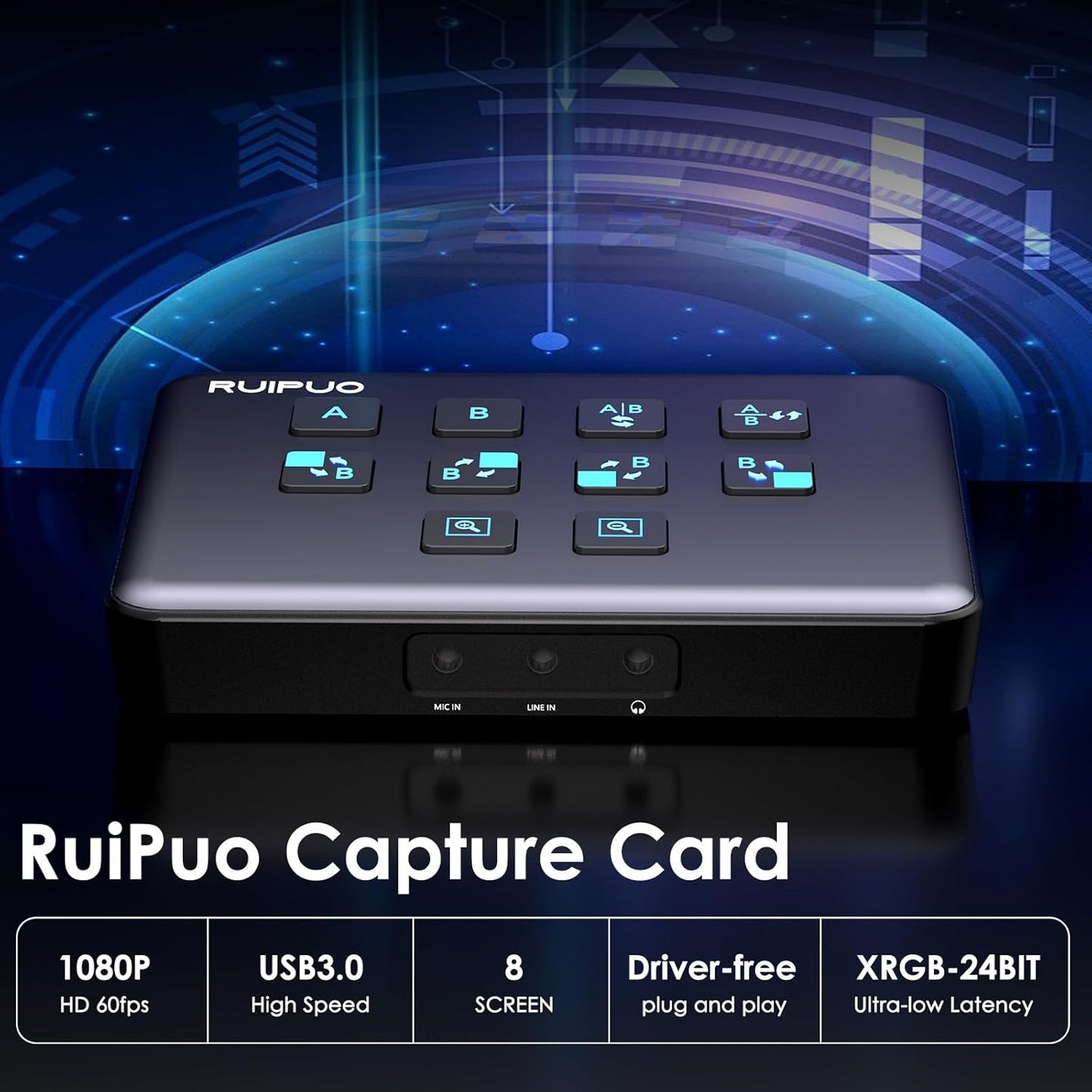 RuiPuo Video Capture Card for PC/Mac 4K 60Hz Dual HDMI Input Video Capture Card 1080P 60FPS HDMI to USB 3.0 Video Capture Card for Streaming