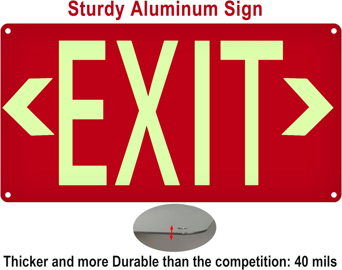 (4 Pack) Photoluminescent Exit Sign Aluminum