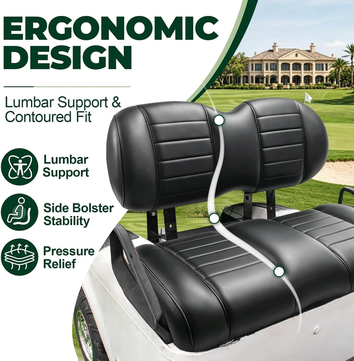 NOKINS Golf Cart Premium Front Seat Cushion，Black