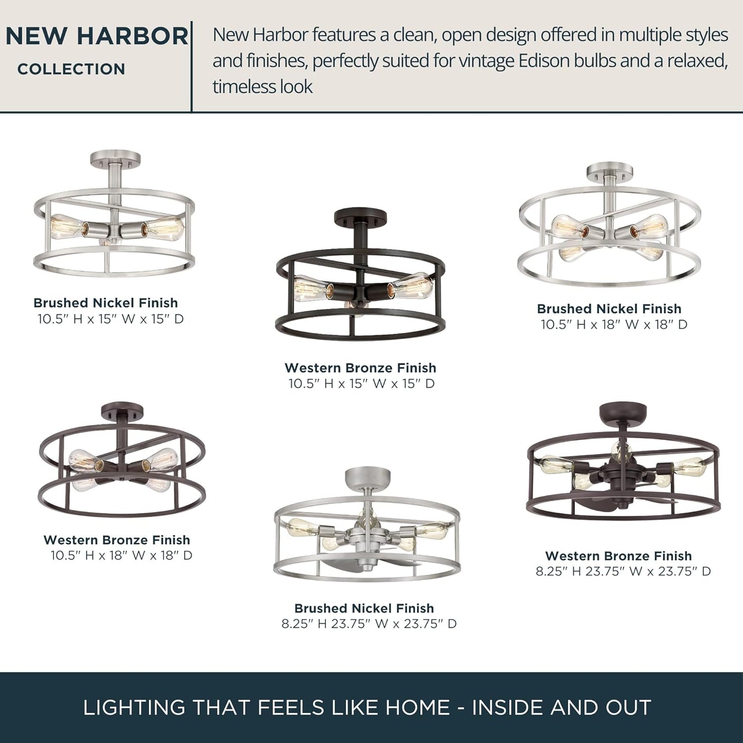 New Harbor Ceiling Fan with Light, 5-Light Western Bronze Open Cage Flush Mount Fandelier, Remote Included, Dimmable LED Bulbs