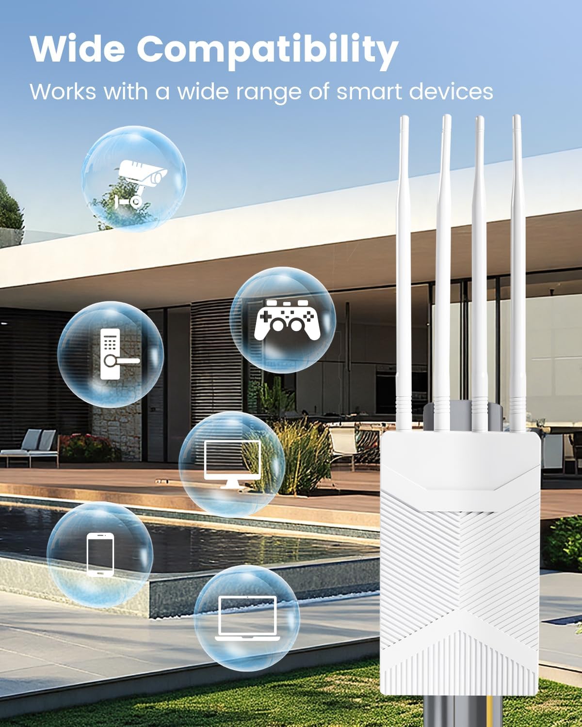 AX3000 Outdoor WiFi 6 Extender, Long Range Outdoor WiFi Signal Booster, IP65 Weatherproof Outdoor Wireless Access Point with PoE, 2.5Gps Gigabit Ports for Garage, Barn,Yard, RV, Starlink